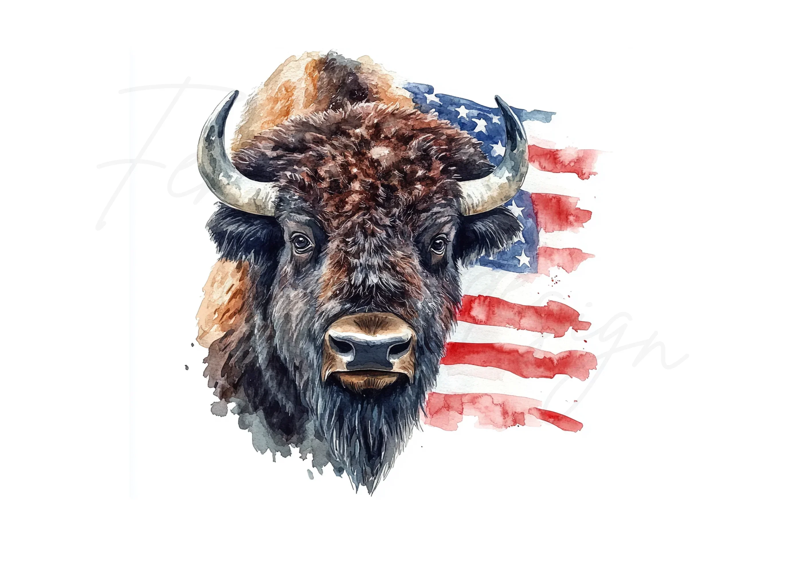 Bison Head USA Flag Clipart Bundle - Image 3