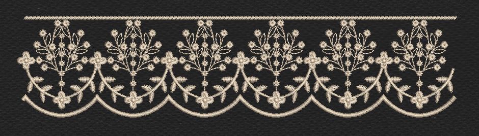 Black Ivory Scallop Daisy Lace Border Black & Cream Embroidery Design