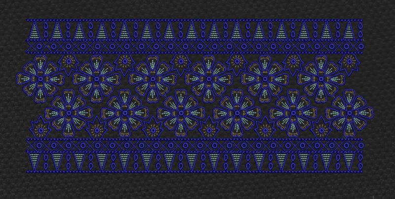 Black Royal Blue Pinwheel Floral Border in Black & Cobalt Blue Embroidery Design