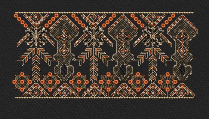 Black Rust Tribal Cross Jaal Border Black & Burnt Orange Embroidery Design