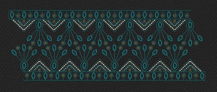 Black Teal Peacock Eye Chevron Border Black & Dark Teal Embroidery Design