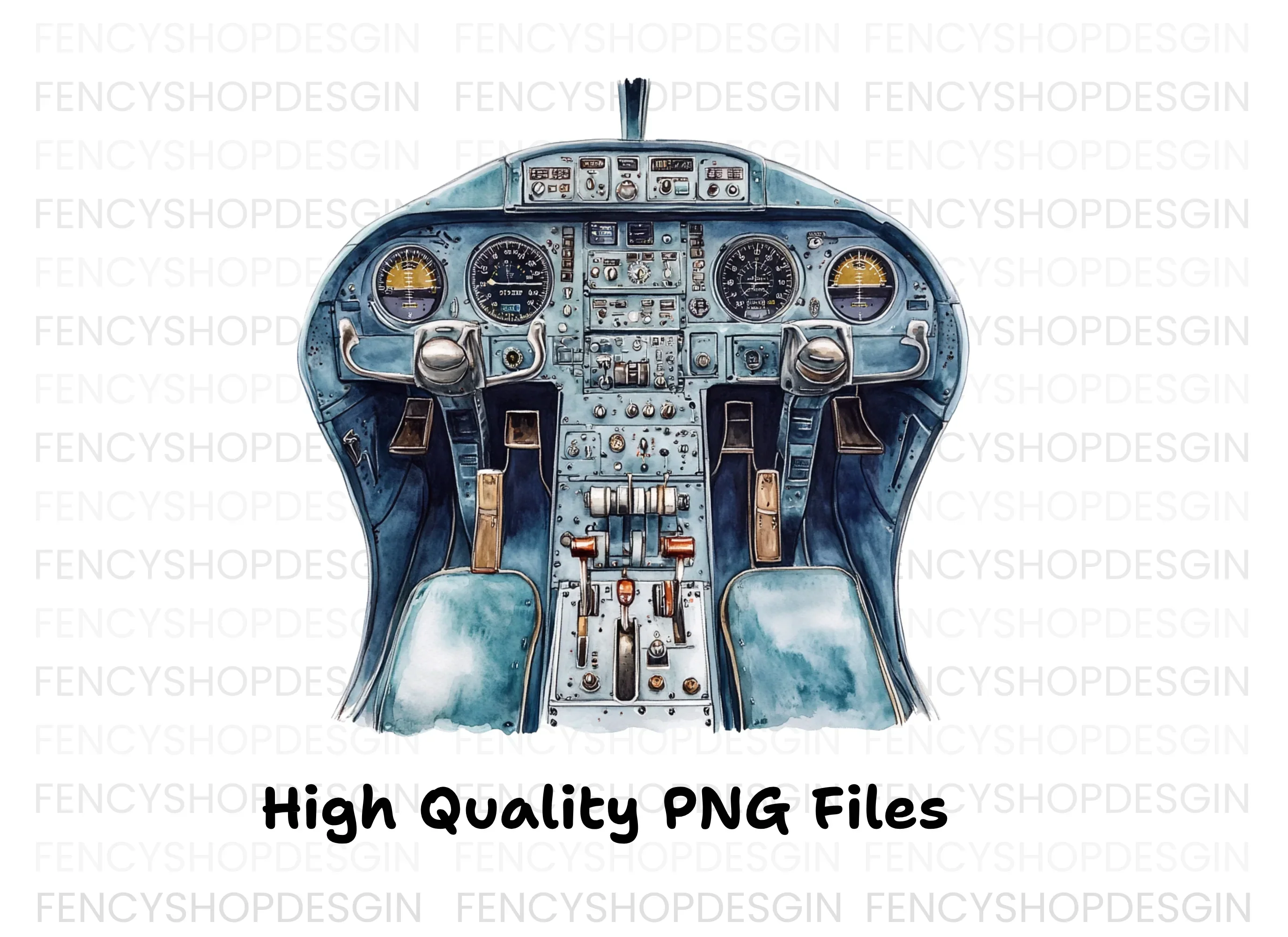 Blue Airplane Cockpit Clipart Bundle - Image 2