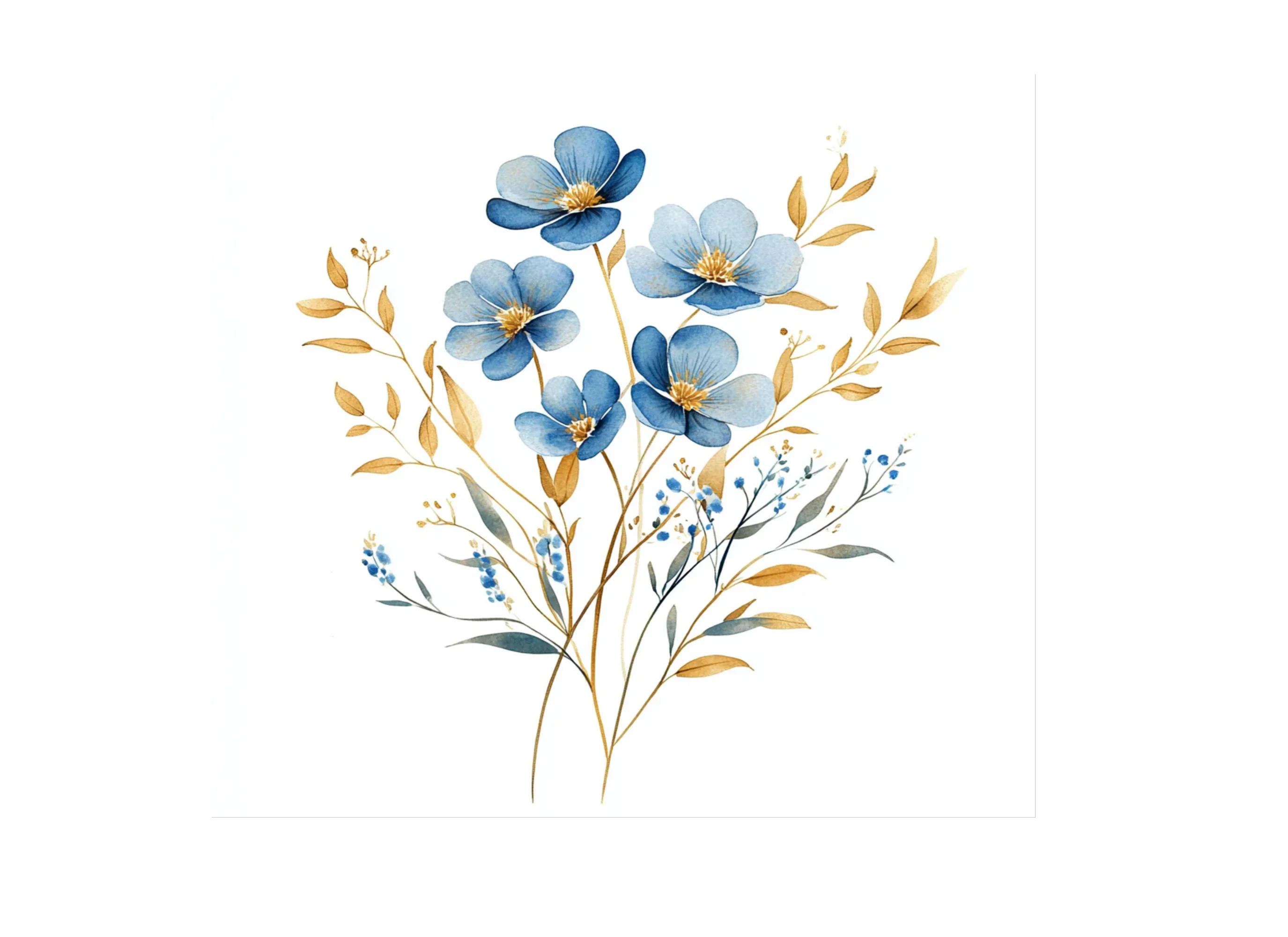 Blue and Gold Floral Clipart Bundle - Image 3