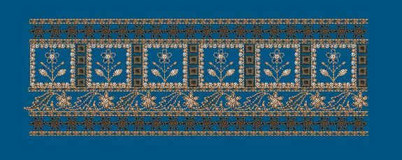 Blue and Gold Geometric Floral Border Embroidery Design