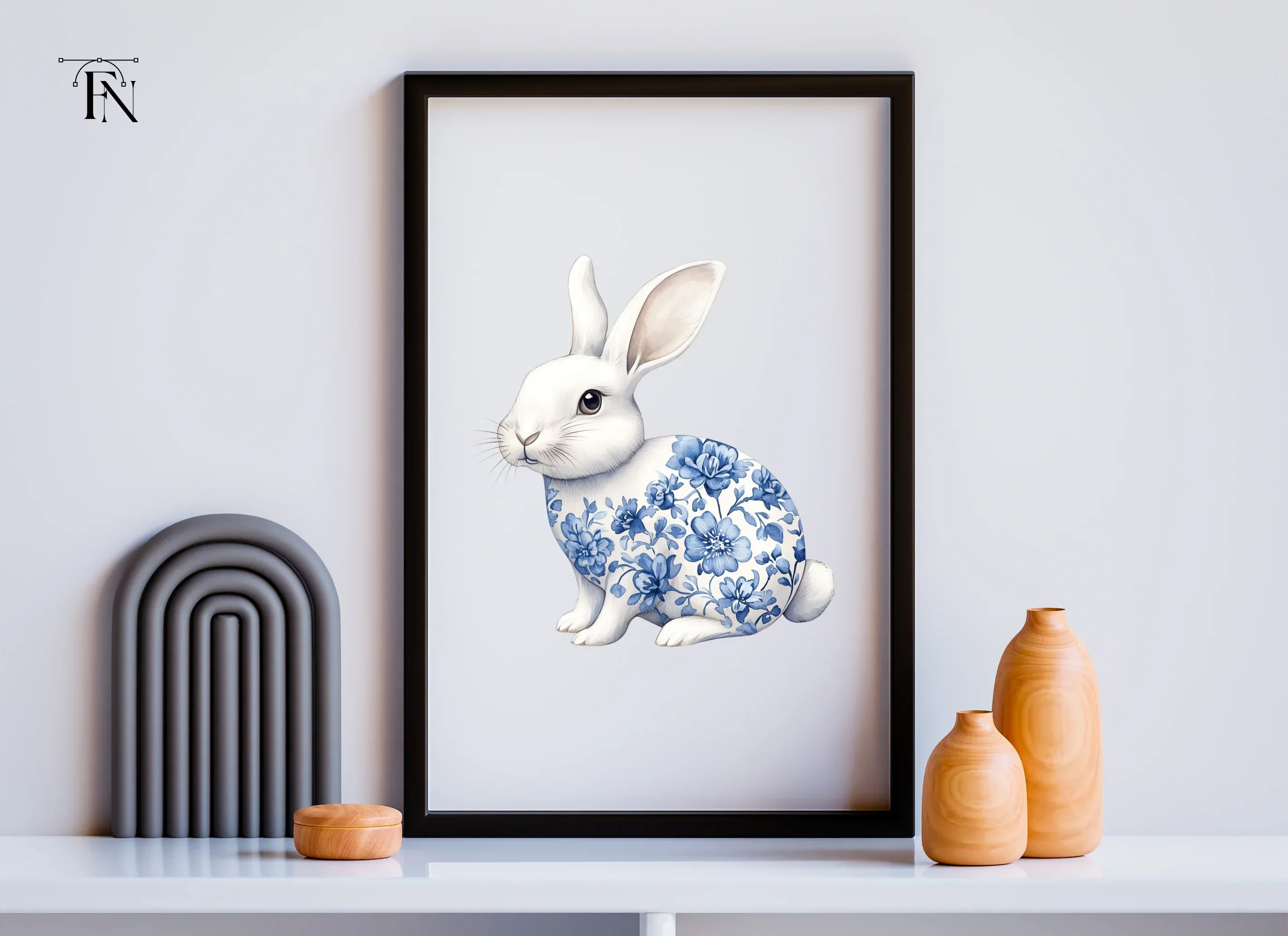 Blue and White Floral Bunny Clipart Bundle - Image 5