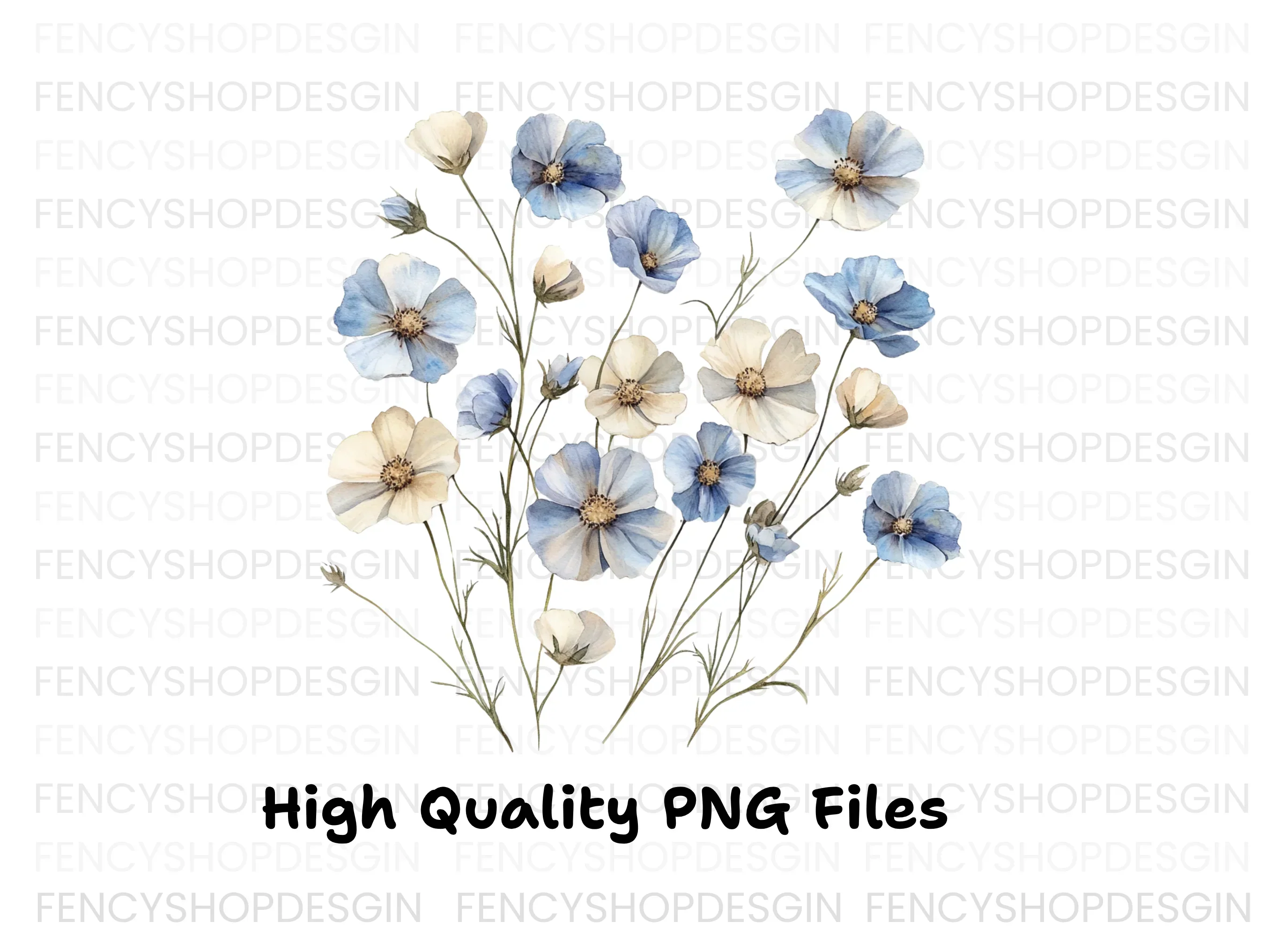 Blue and White Floral Clipart Bundle - Image 2