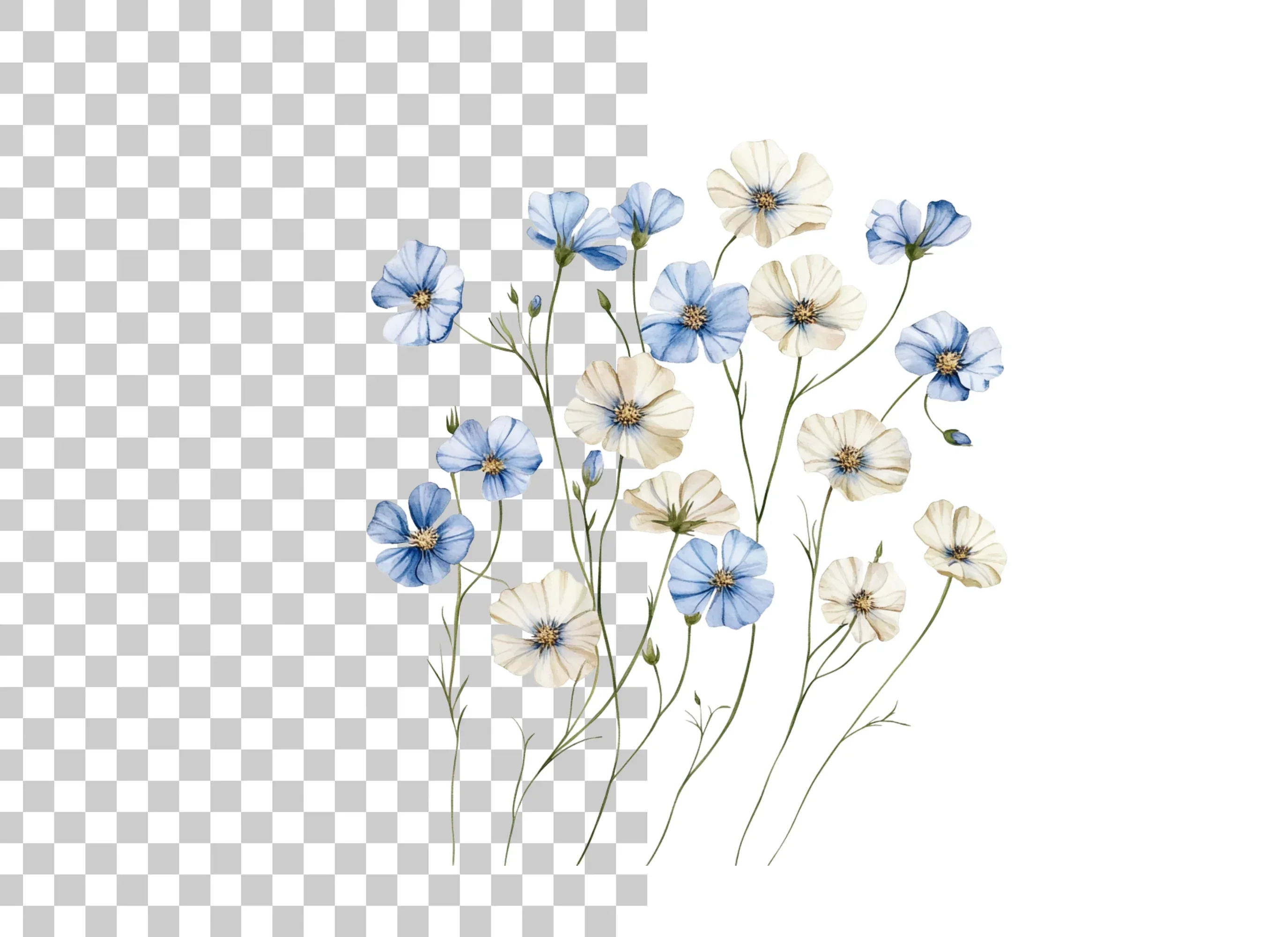 Blue and White Floral Clipart Bundle - Image 3