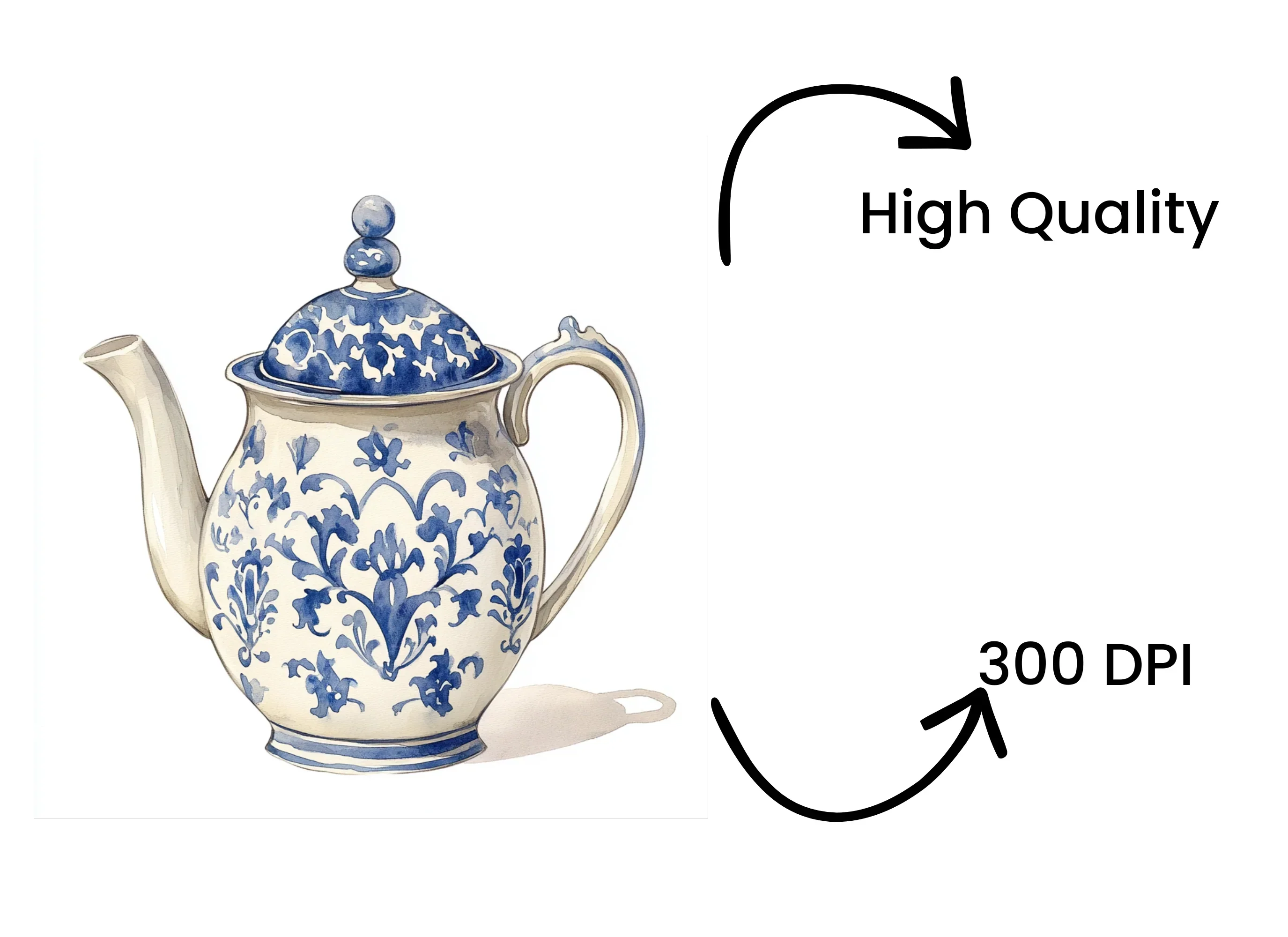 Blue and White Porcelain Teapot Clipart Bundle - Image 4