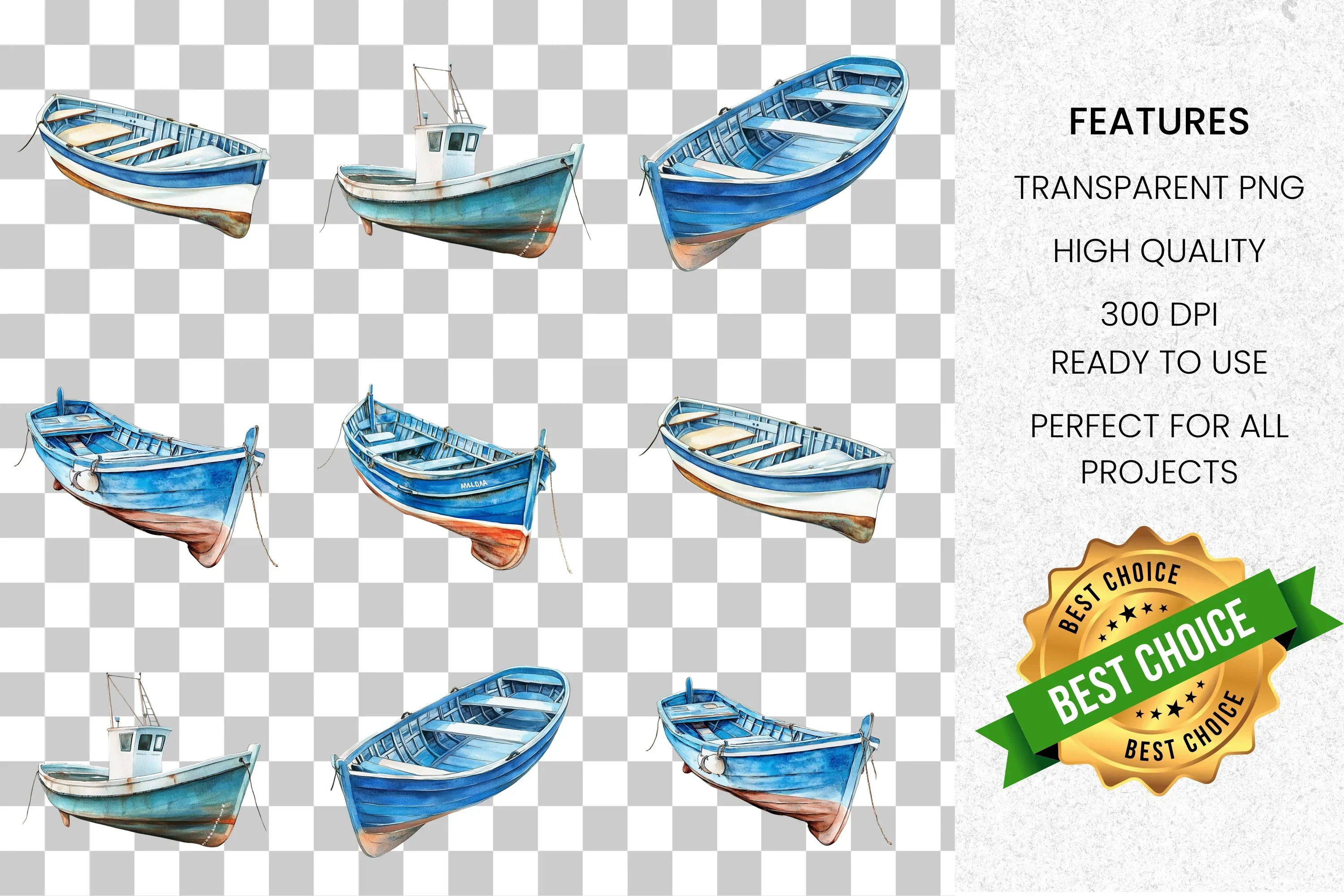Blue Boats Clipart Bundle - Image 2
