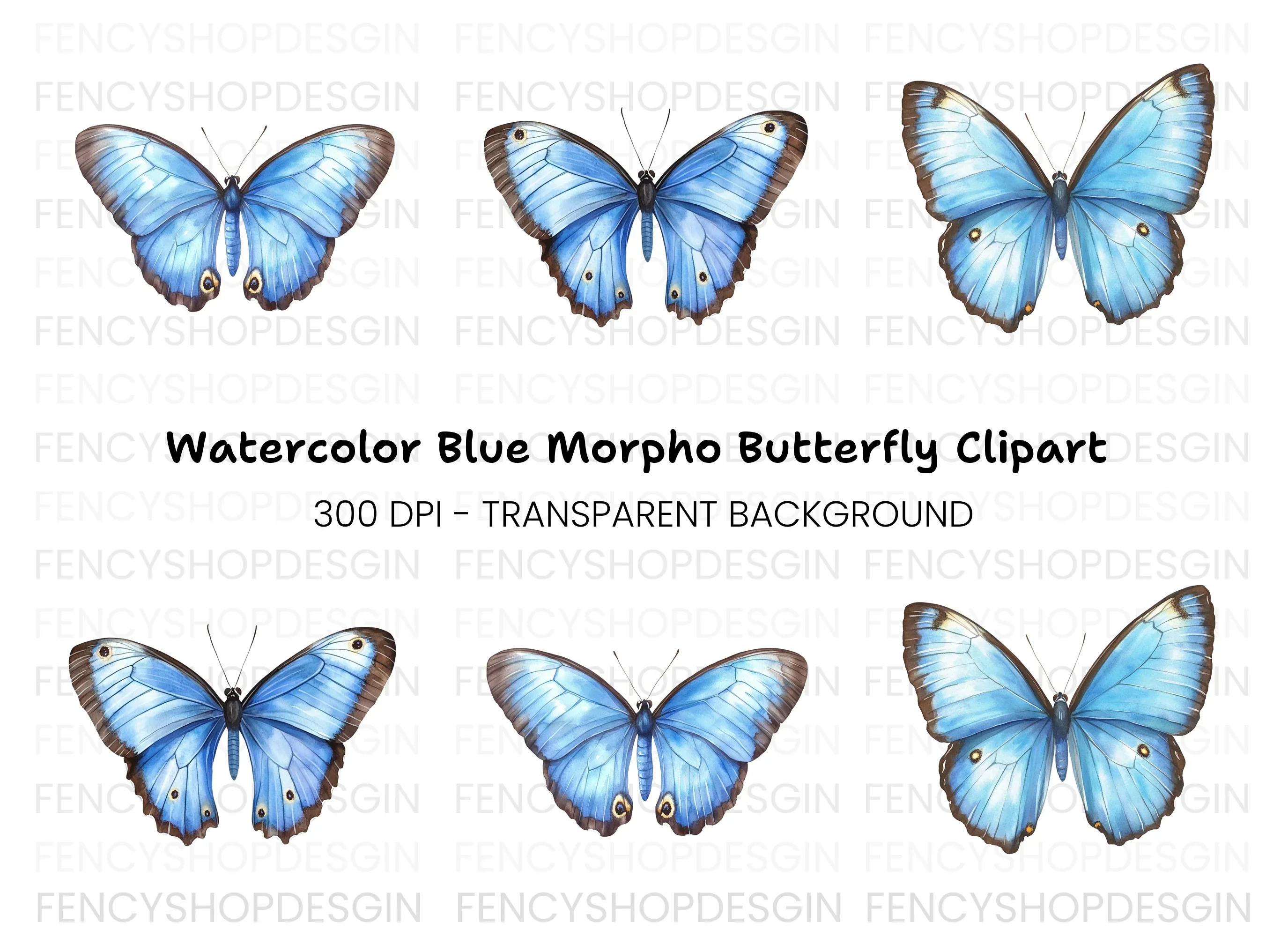 Blue Butterfly Clipart Bundle