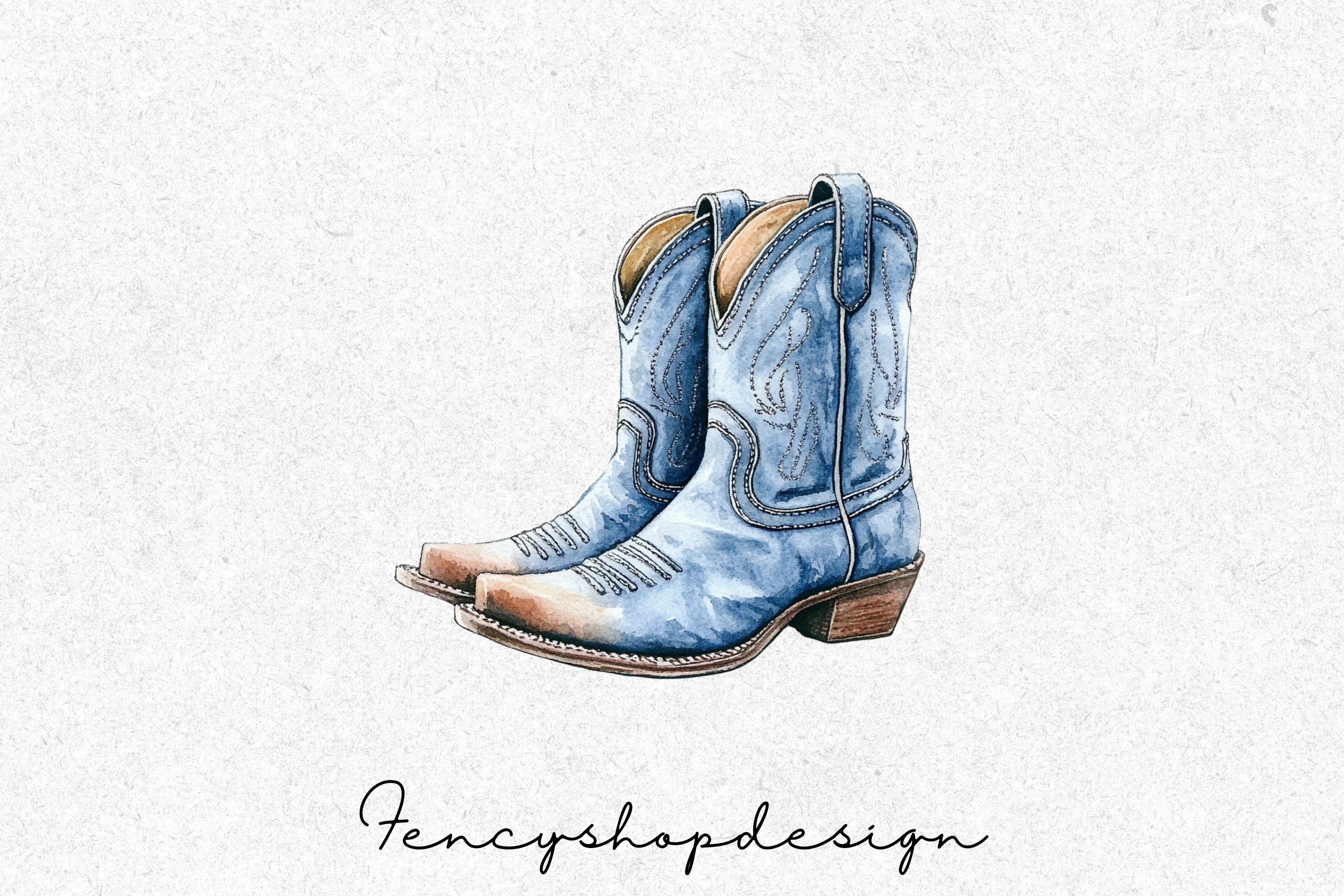 Blue Cowboy Boots Clipart Bundle - Image 3