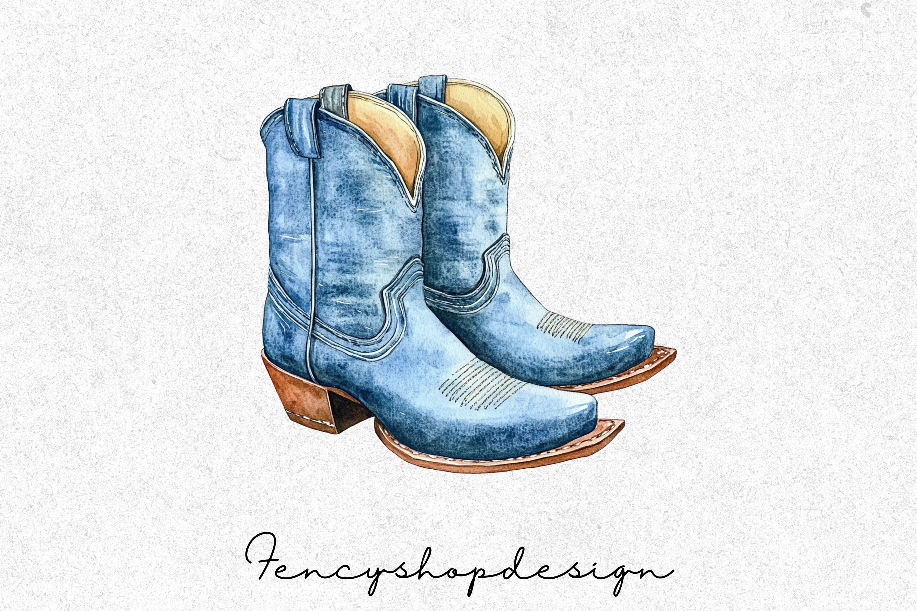 Blue Cowboy Boots Clipart Bundle - Image 4