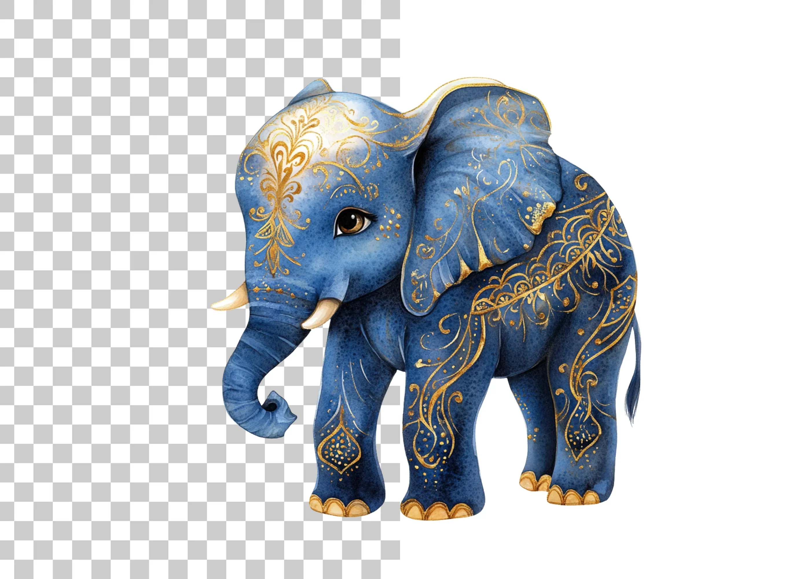 Blue Elephant with Golden Ornaments Clipart Bundle - Image 2