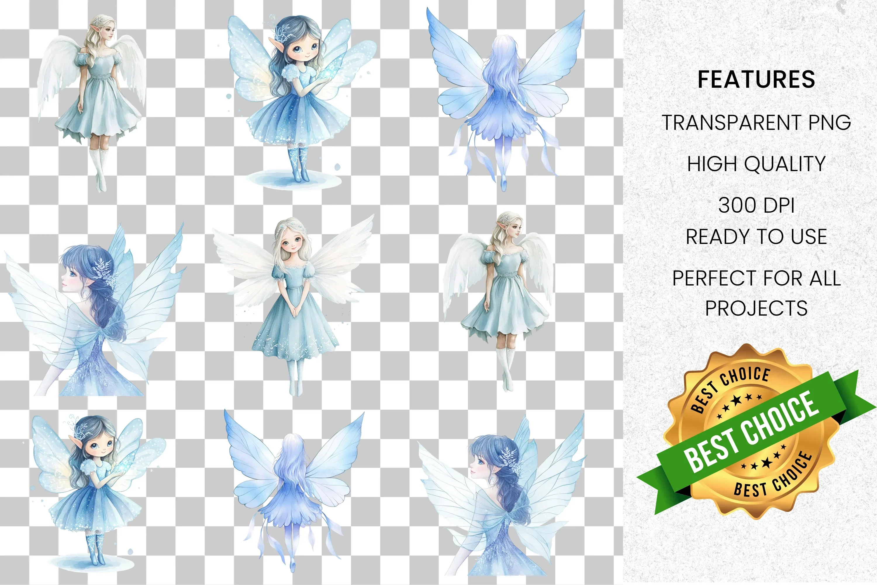 Blue Fairy Clipart Bundle - Image 8