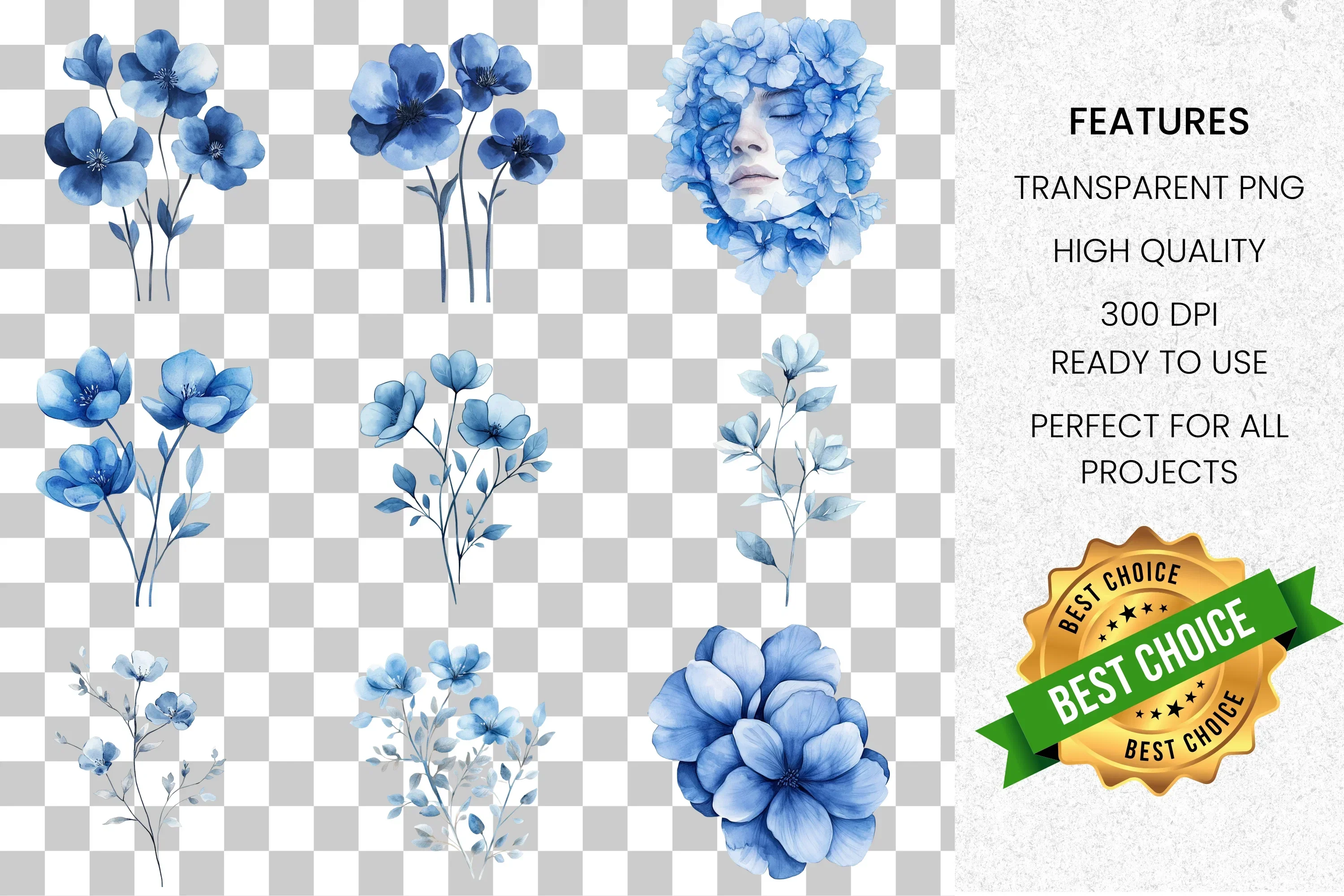 Blue Floral Clipart Bundle - Image 2