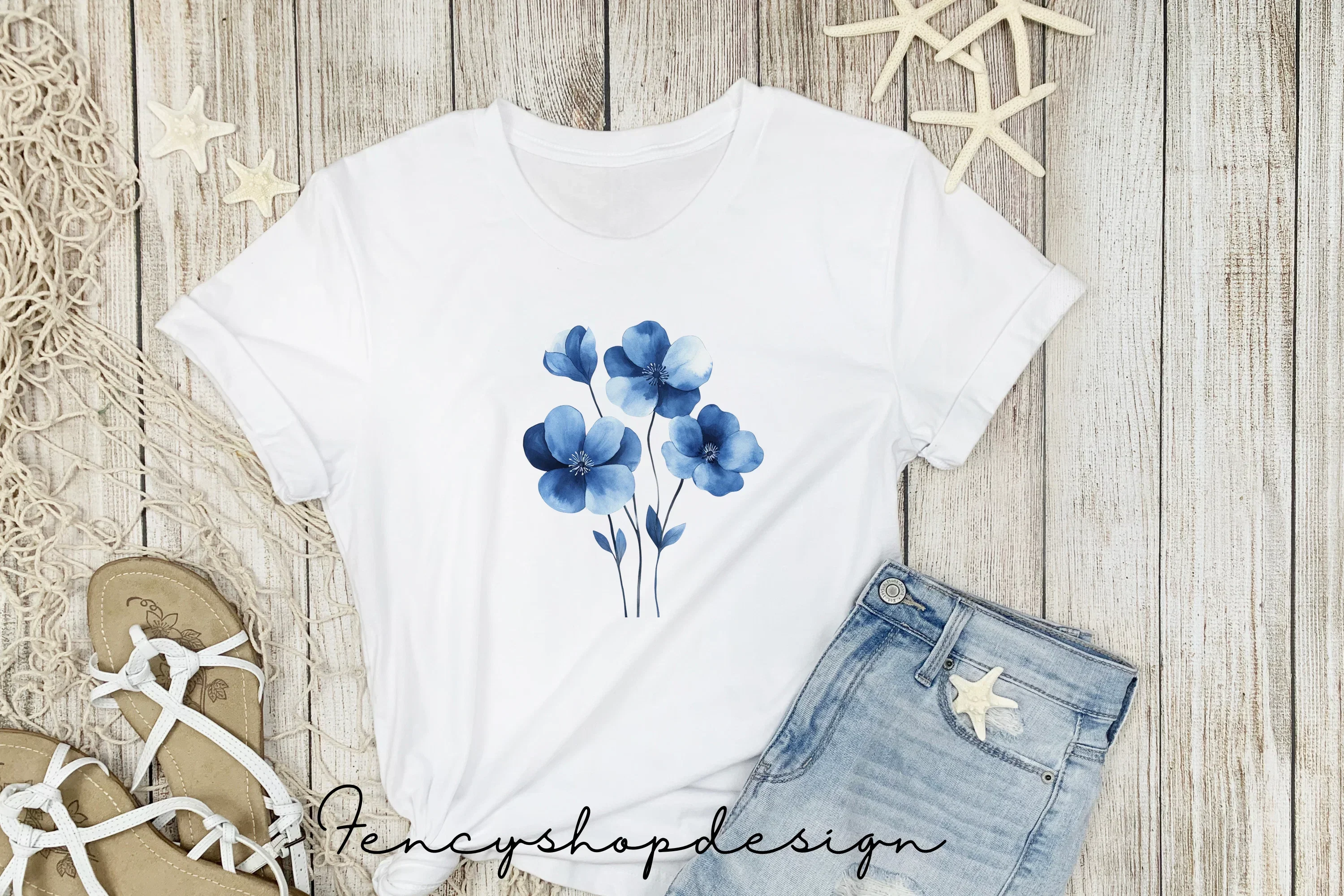 Blue Floral Clipart Bundle - Image 5
