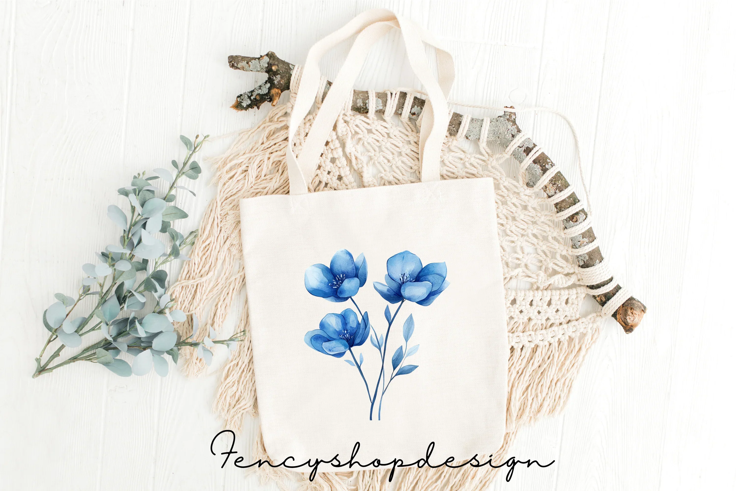 Blue Floral Clipart Bundle - Image 8