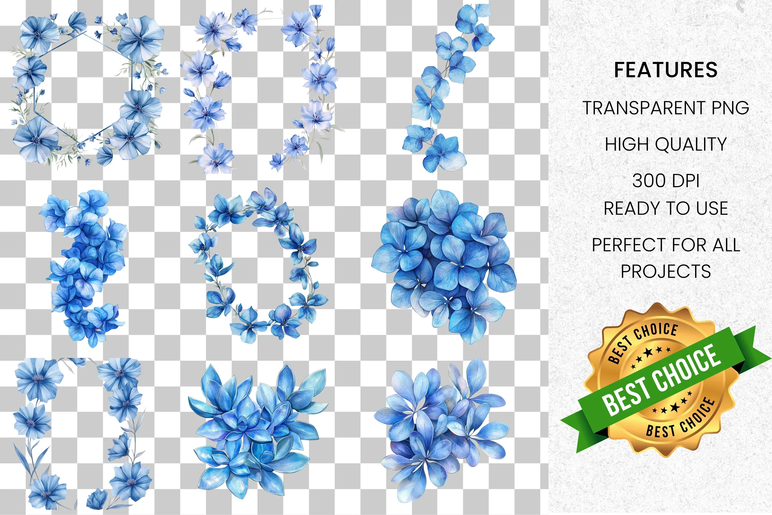 Blue Floral Clipart Bundle - Image 2