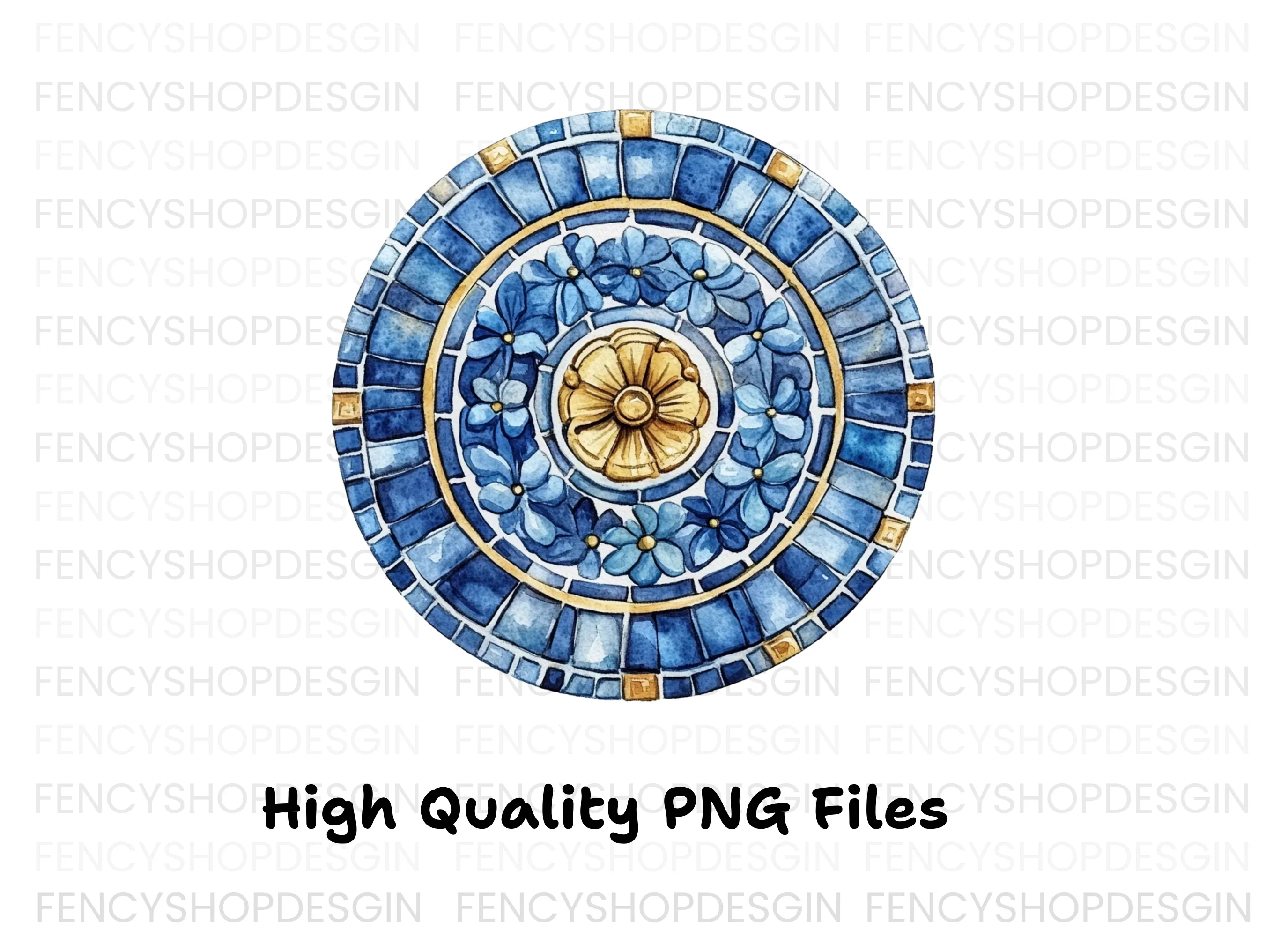 Blue Floral Mosaic Tile Clipart Bundle - Image 2