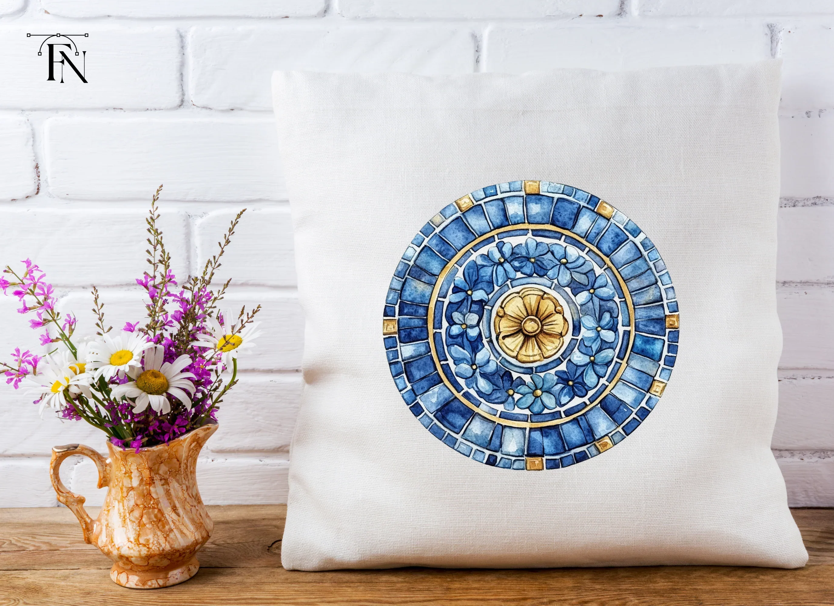 Blue Floral Mosaic Tile Clipart Bundle - Image 3