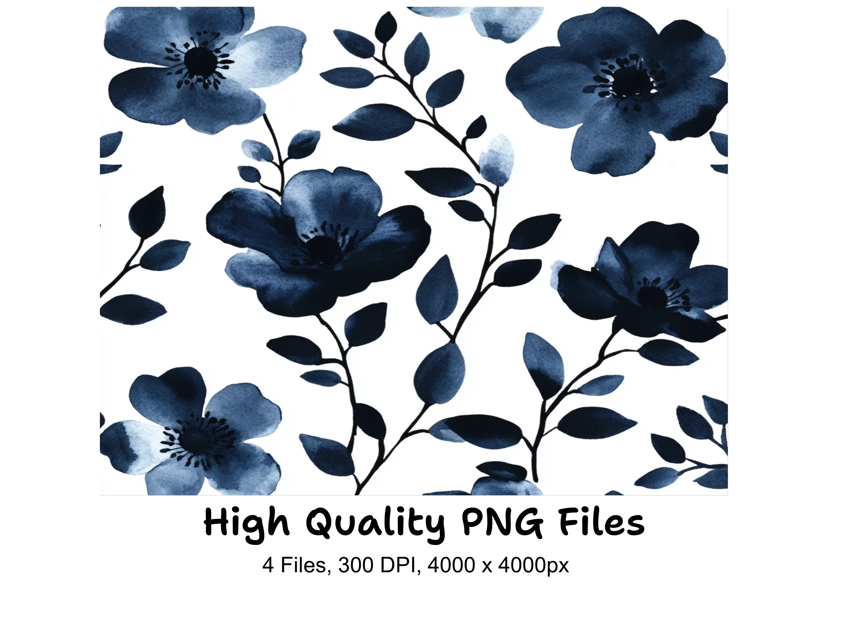 Blue Floral Seamless Pattern Clipart Bundle