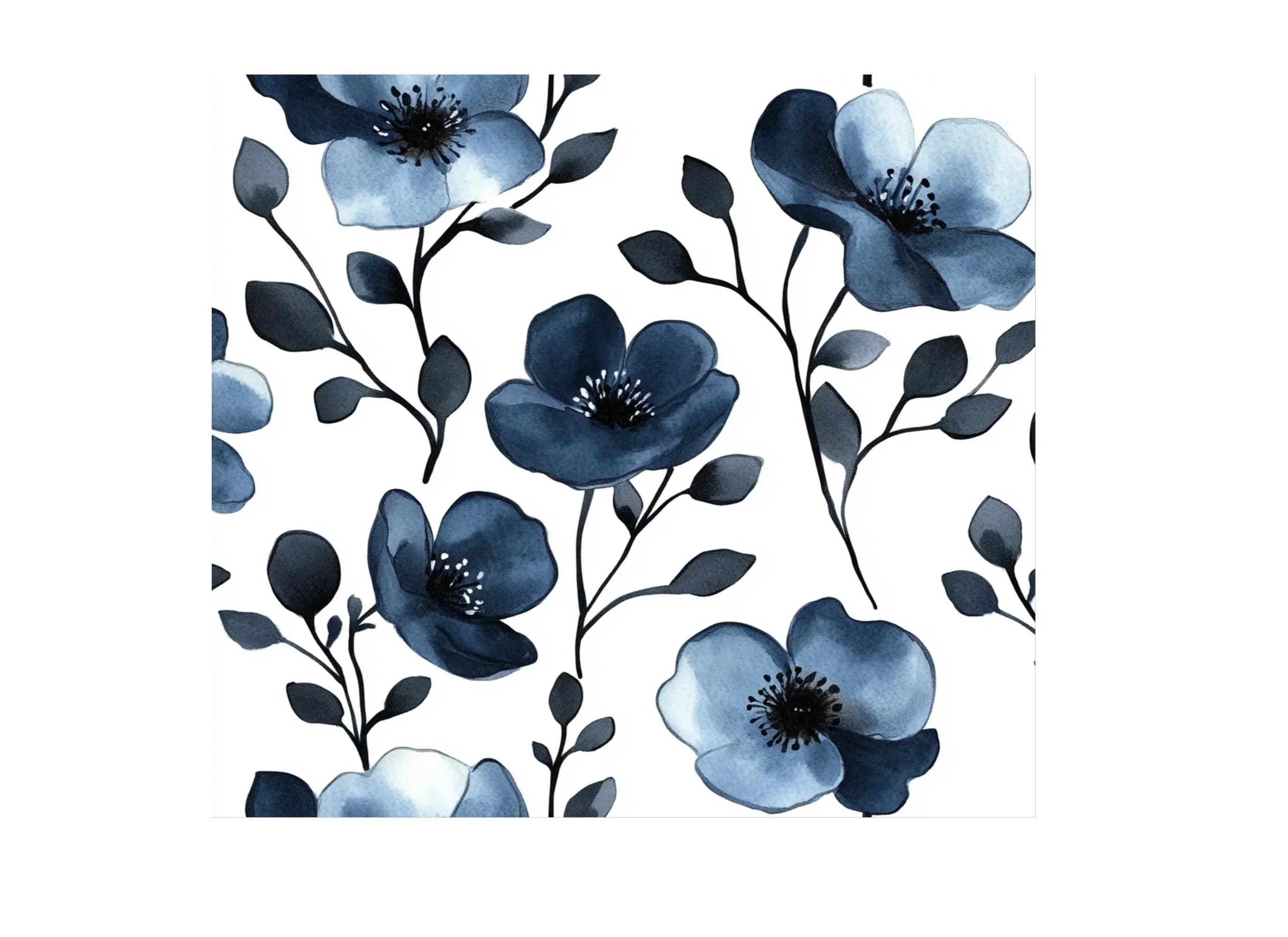 Blue Floral Seamless Pattern Clipart Bundle - Image 2