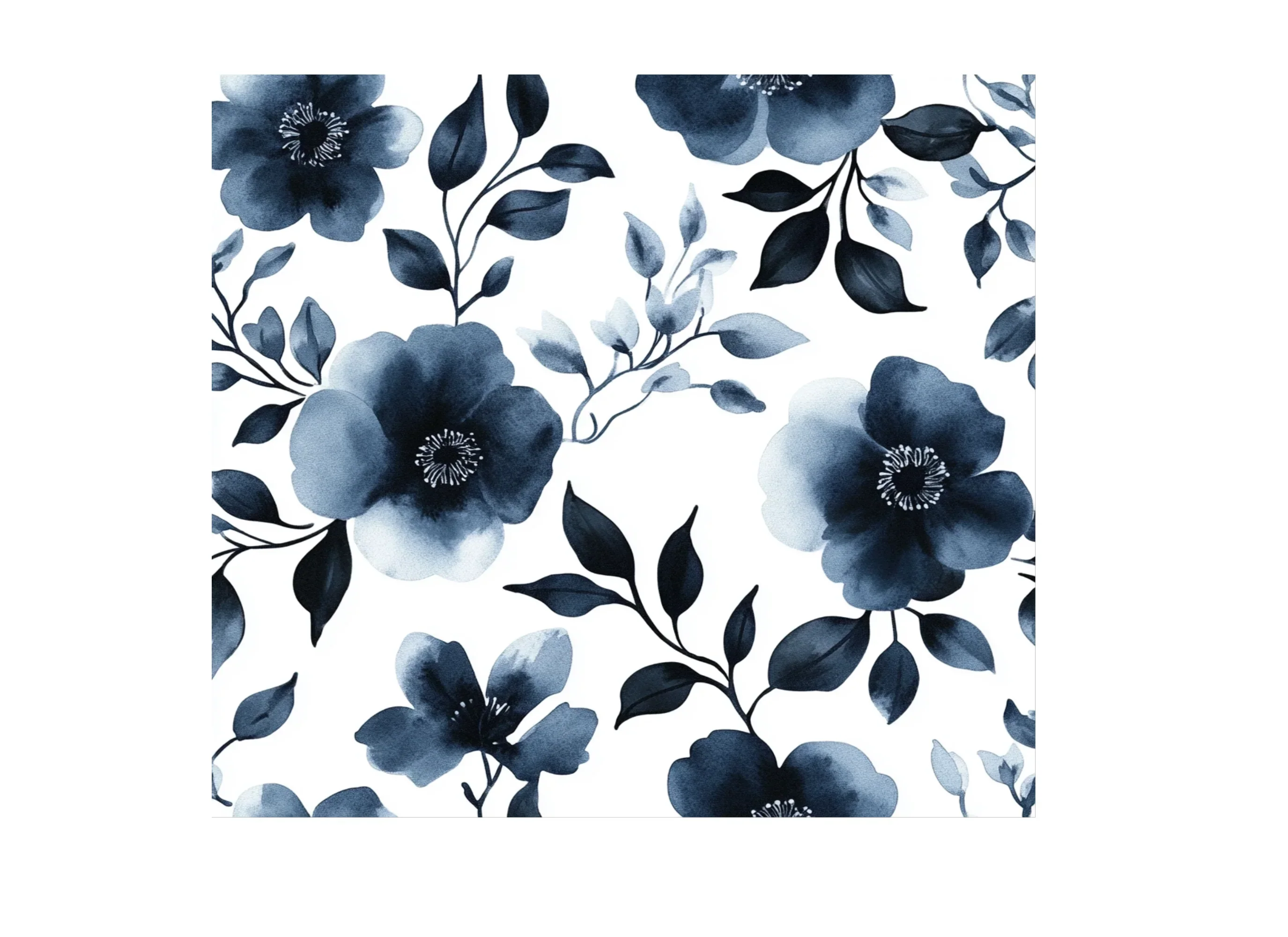 Blue Floral Seamless Pattern Clipart Bundle - Image 3