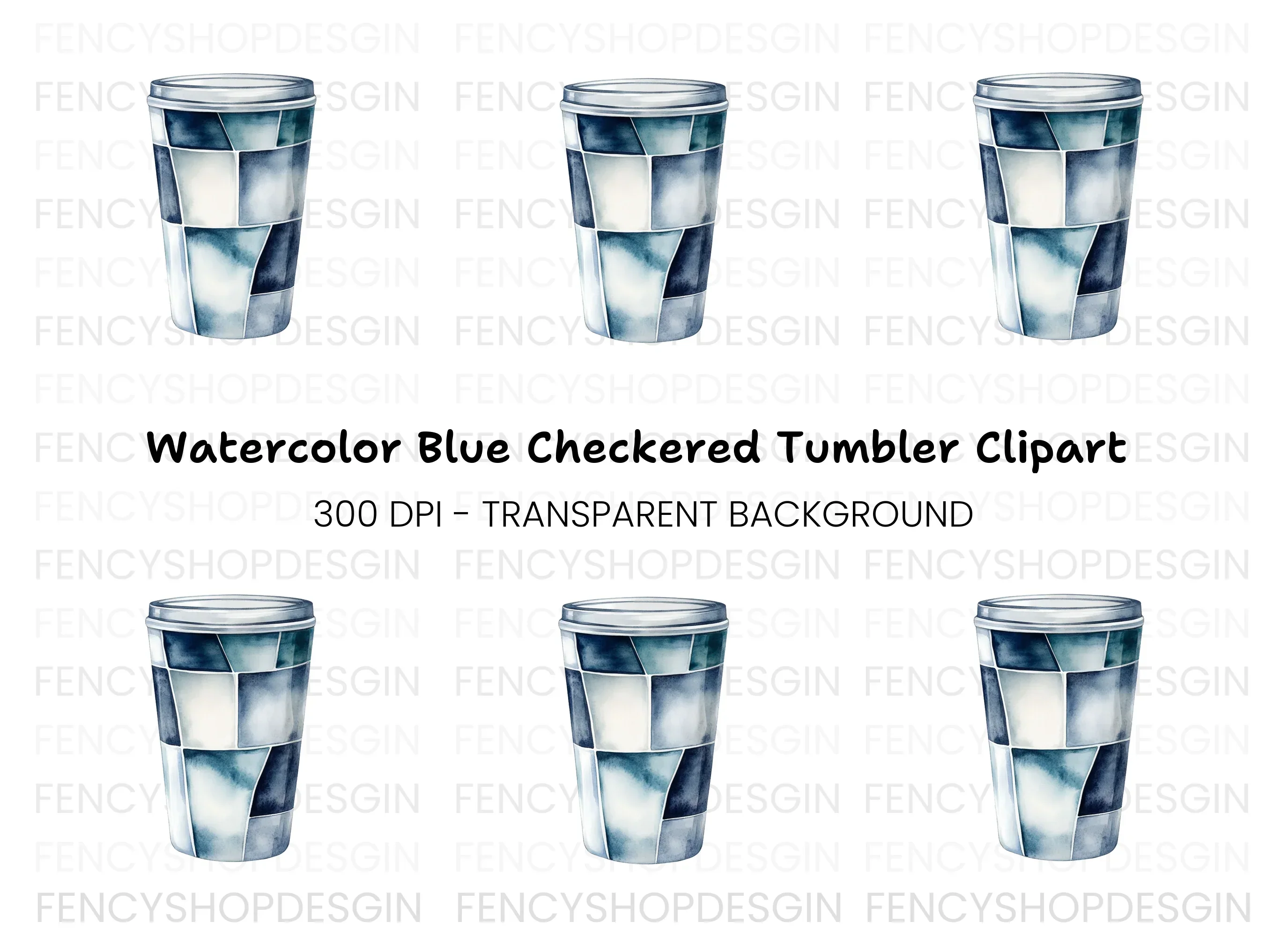Blue Geometric Coffee Cup Clipart Bundle