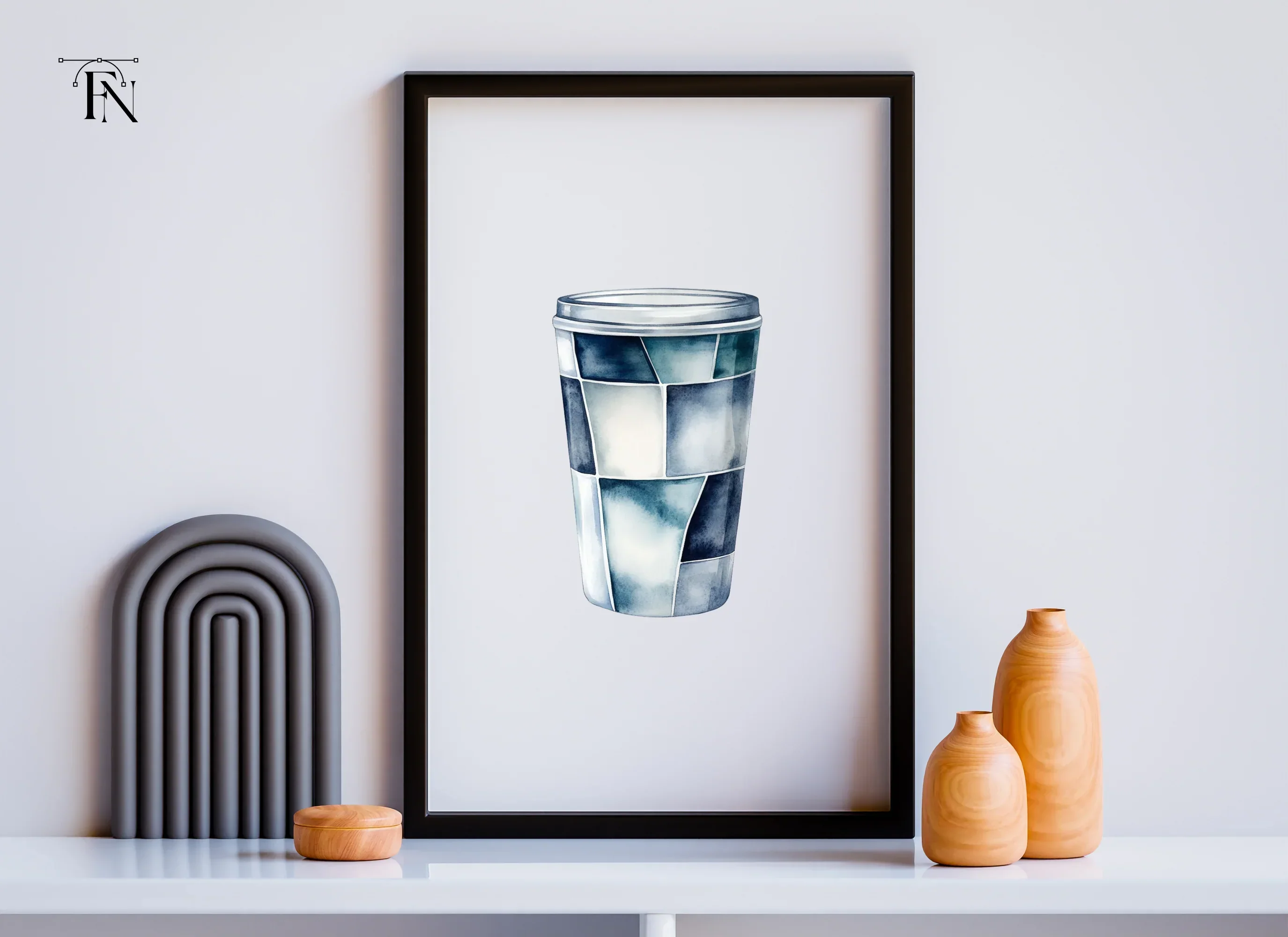Blue Geometric Coffee Cup Clipart Bundle - Image 6