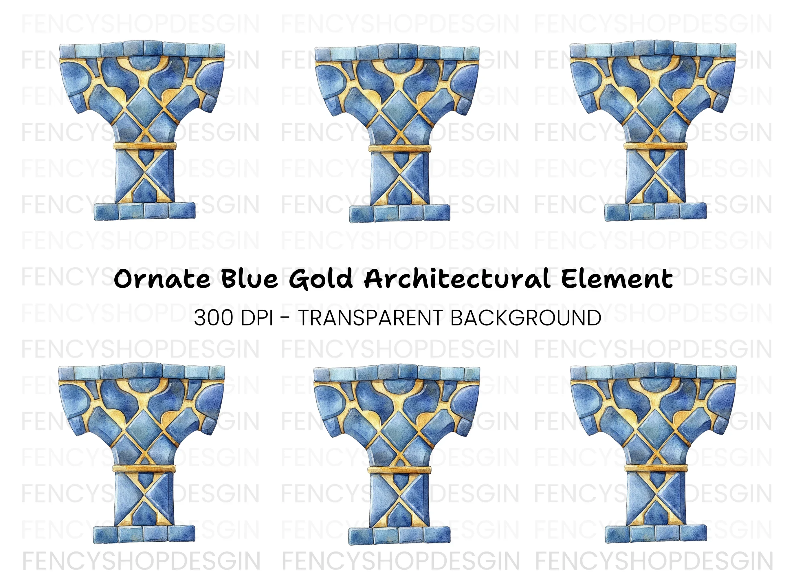 Blue Gold Ornate Column Clipart Bundle