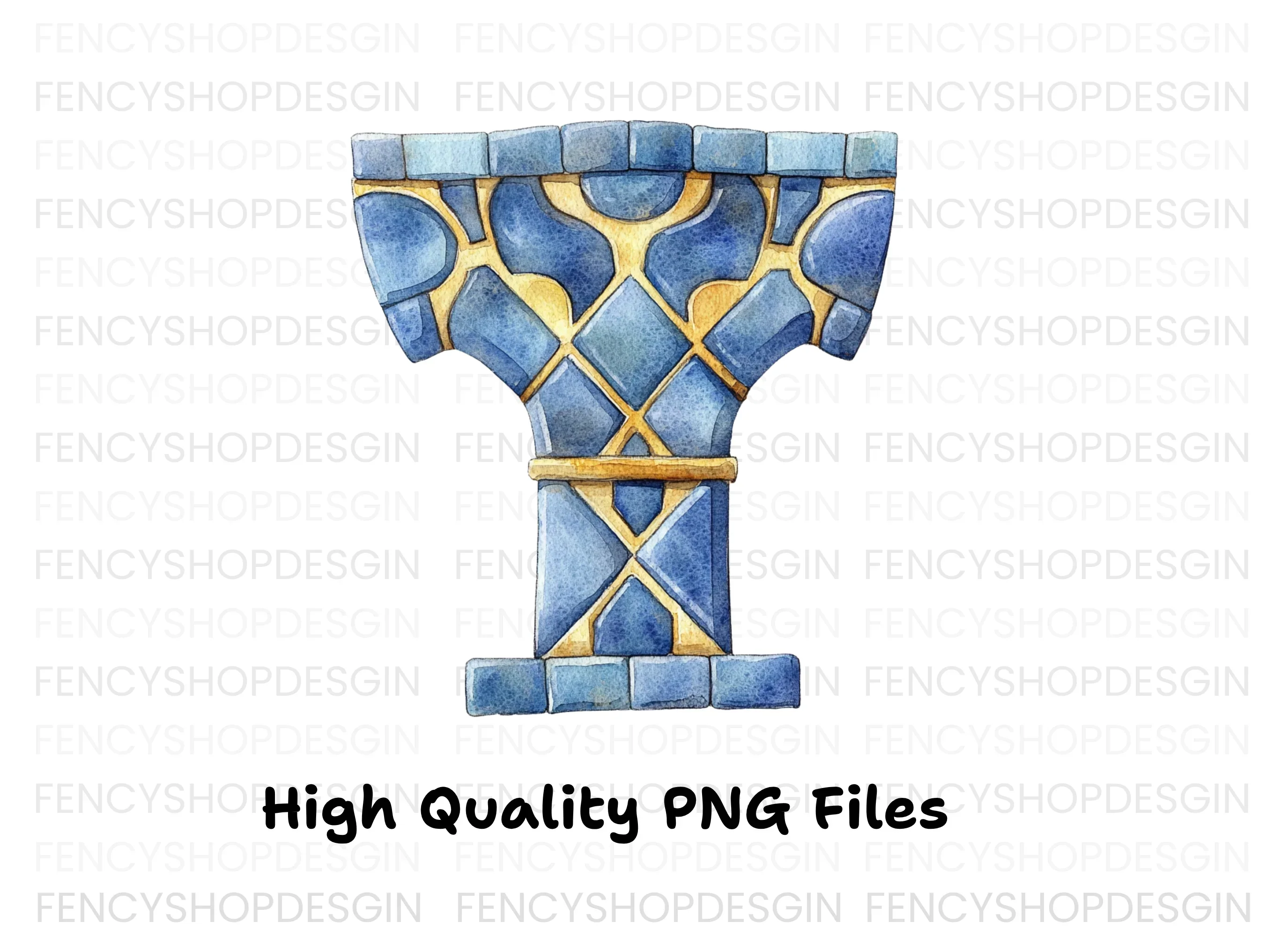 Blue Gold Ornate Column Clipart Bundle - Image 3