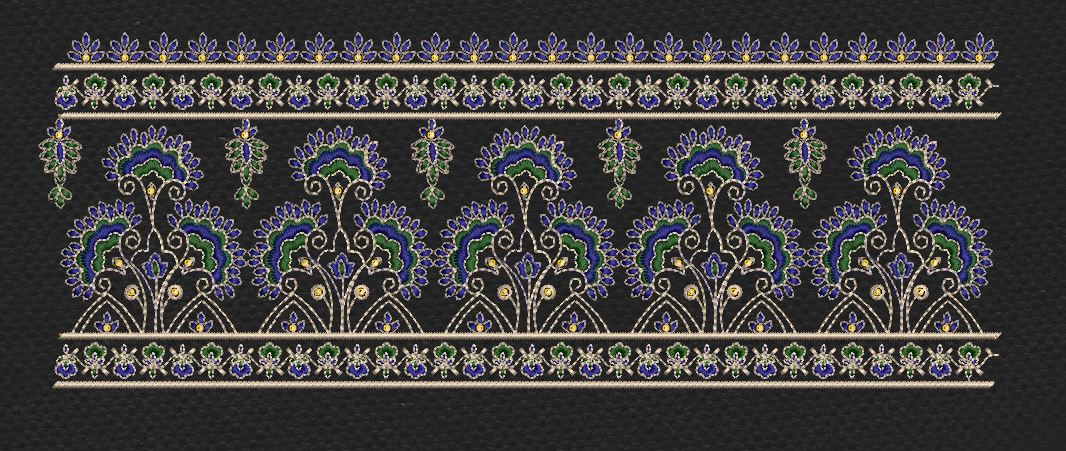 Blue, Green, And Gold Ornate Endless Border Embroidery Design