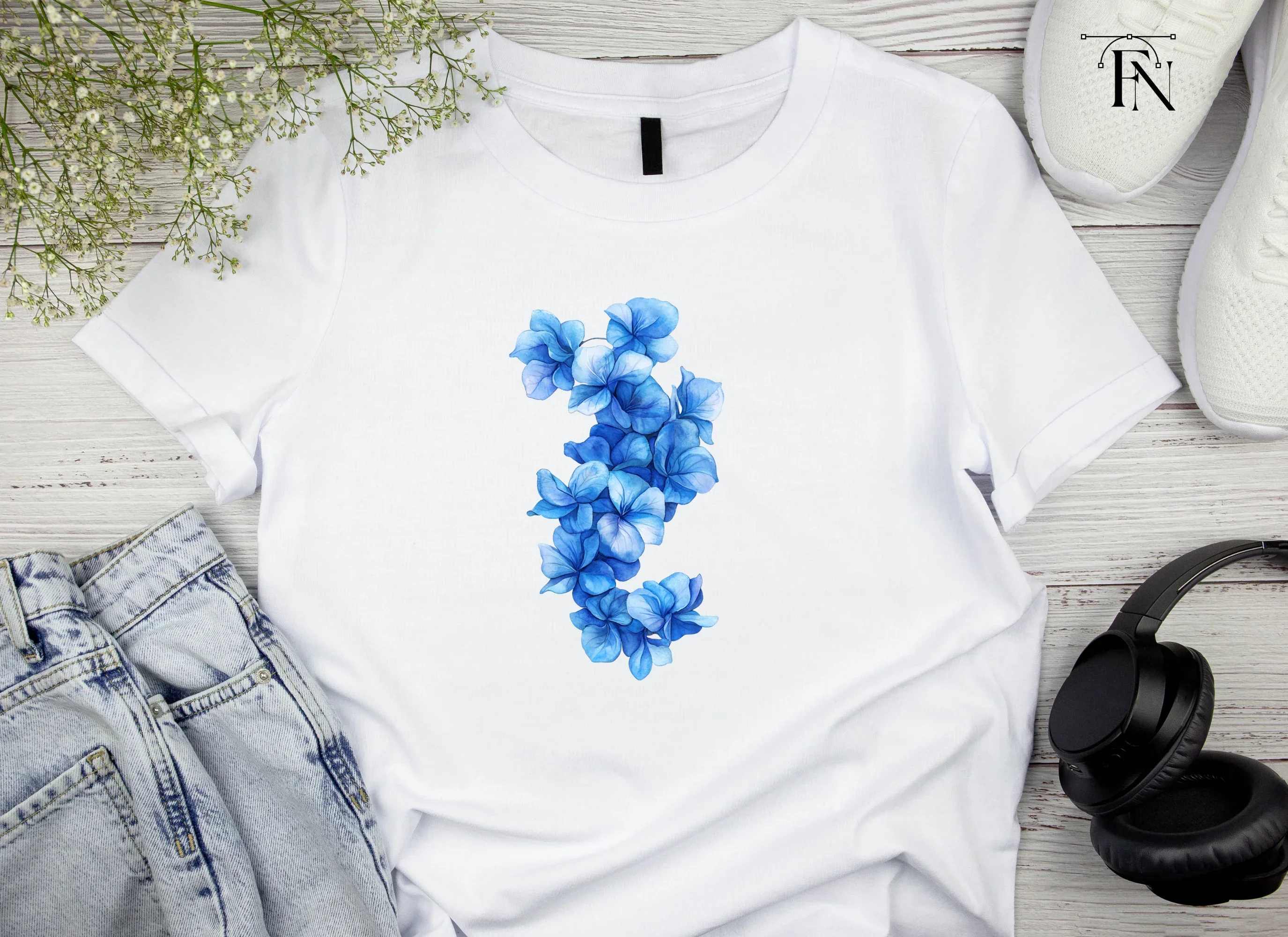 Blue Hydrangea Floral Clipart Bundle - Image 4