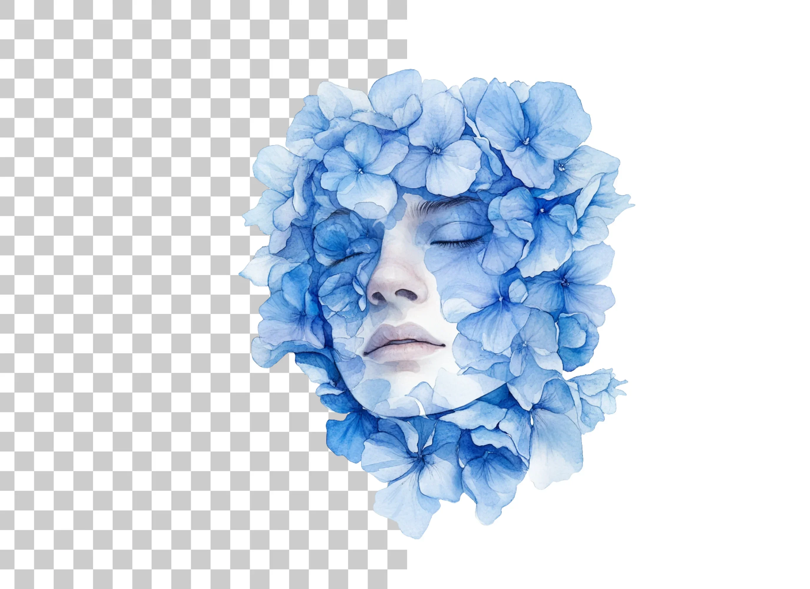 Blue Hydrangea Woman Face Clipart Bundle - Image 2