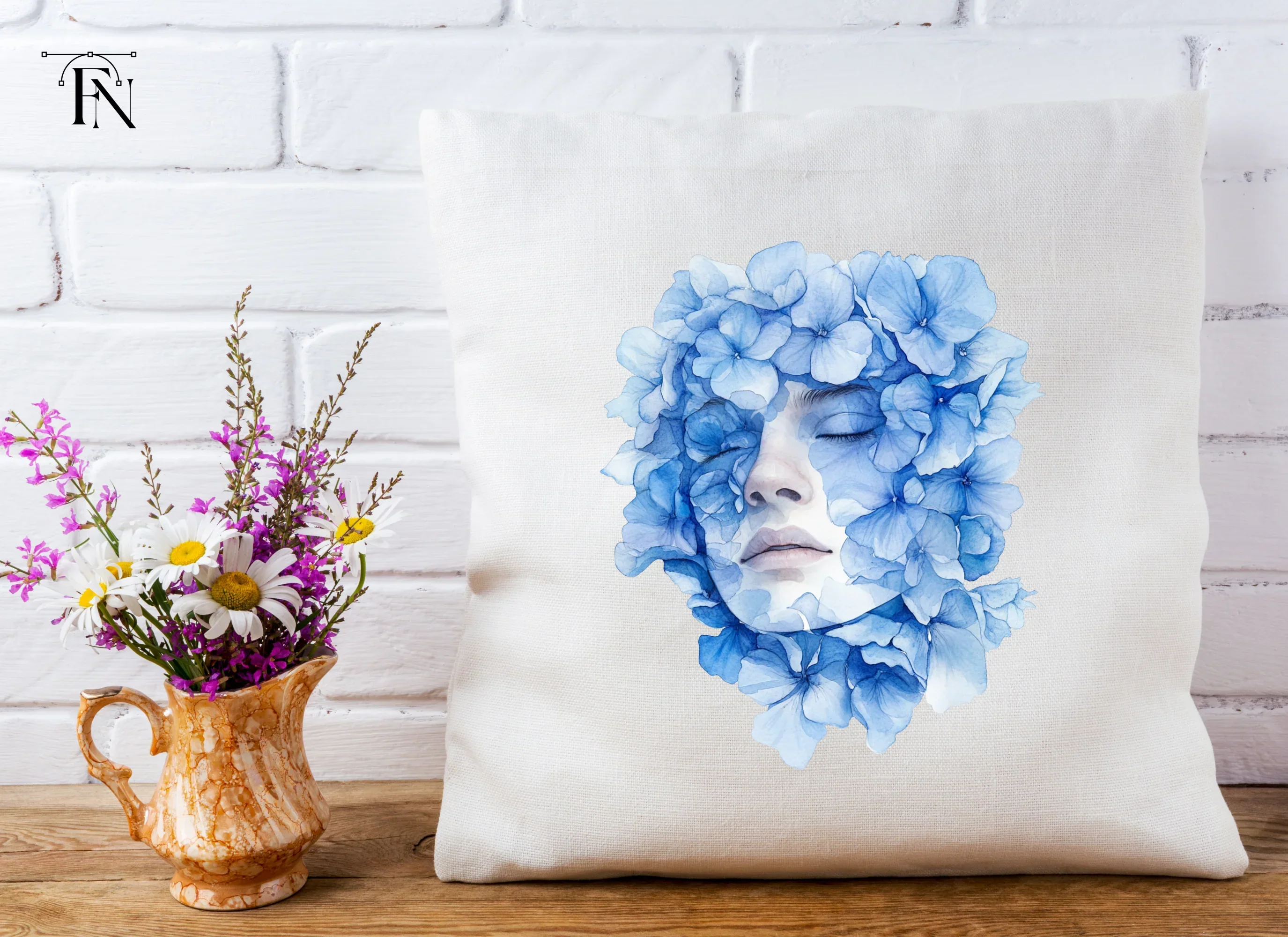 Blue Hydrangea Woman Face Clipart Bundle - Image 5