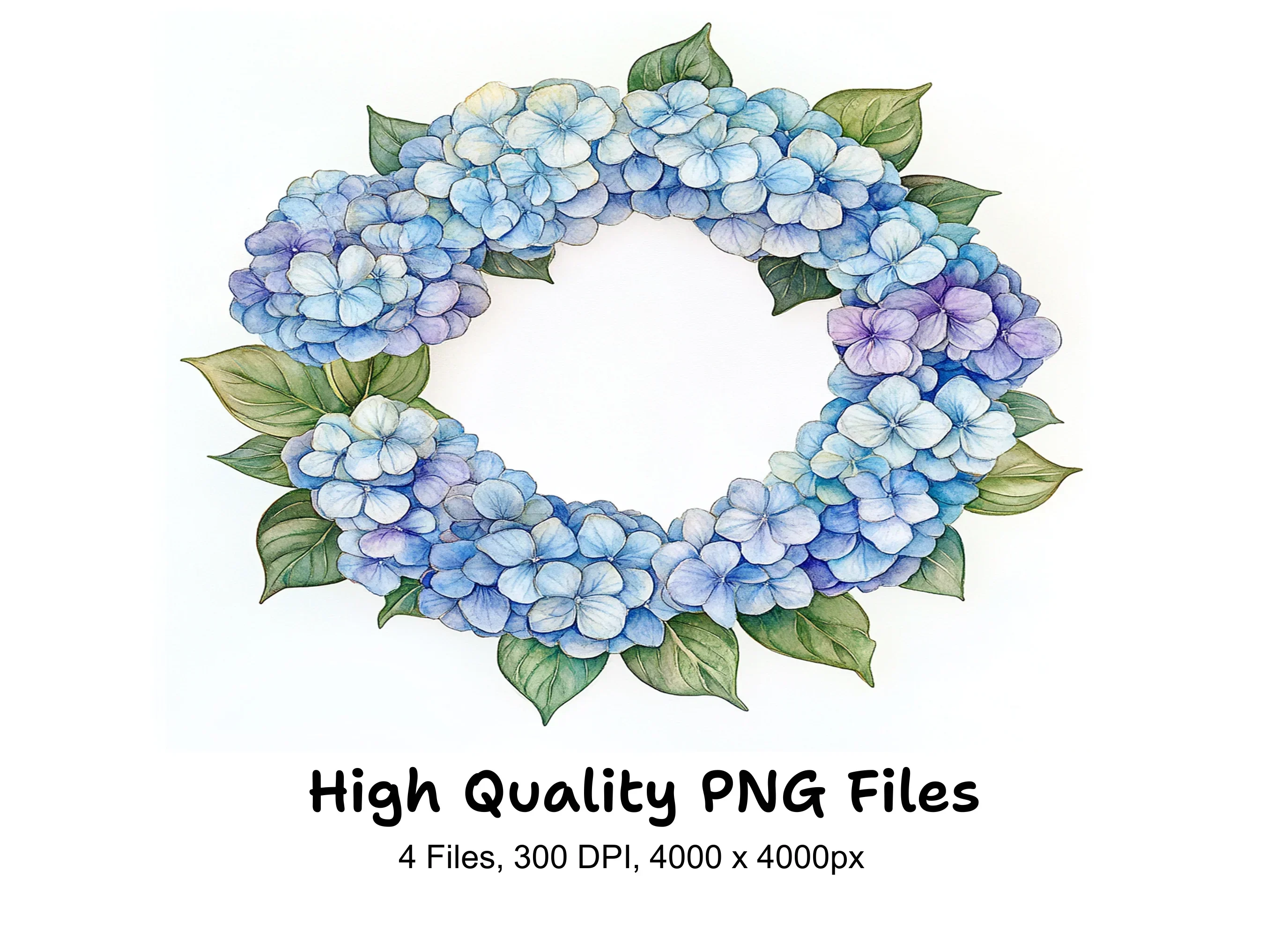Blue Hydrangea Wreaths Clipart Bundle