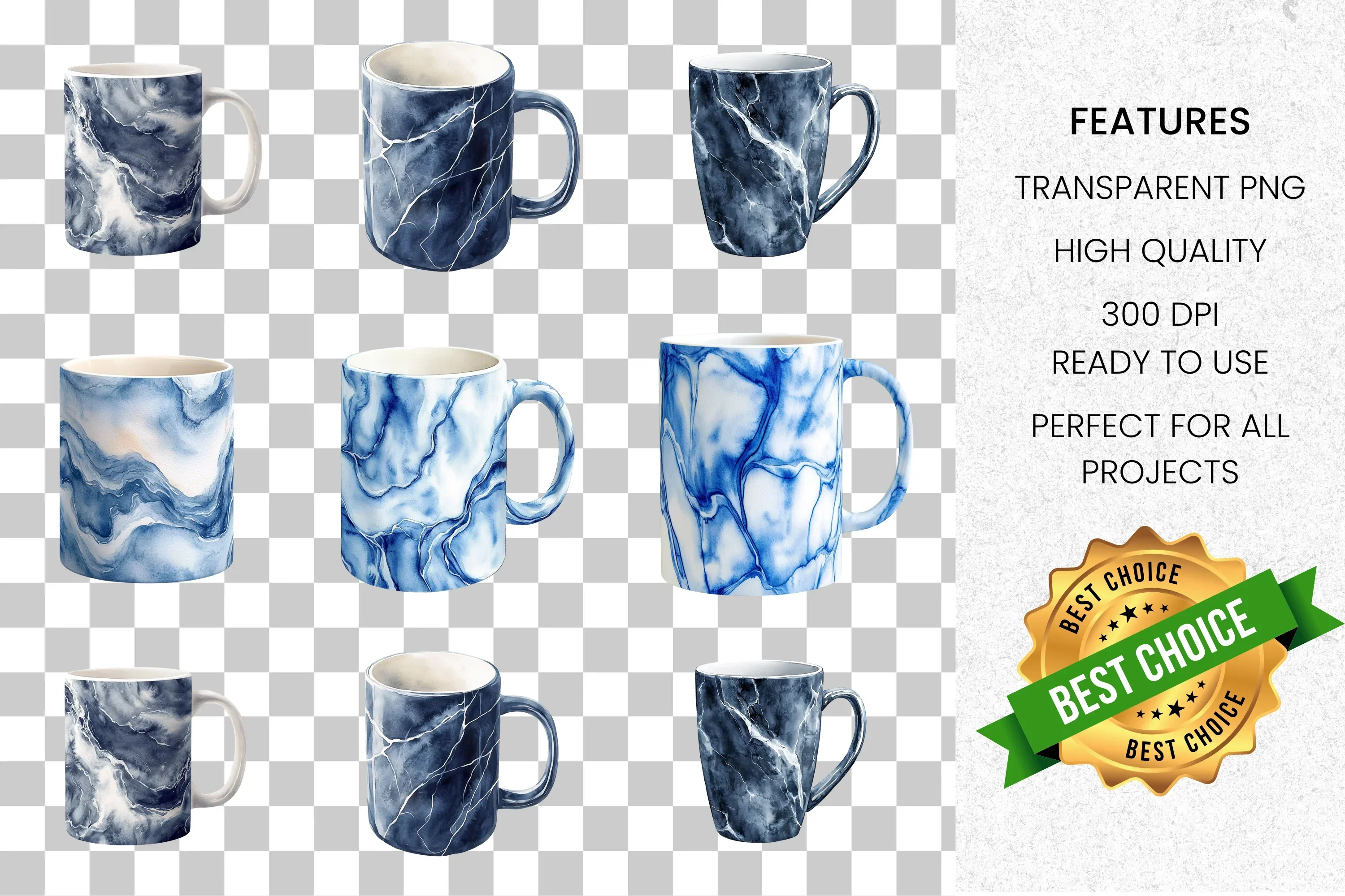 Blue Marble Mugs Clipart Bundle - Image 2