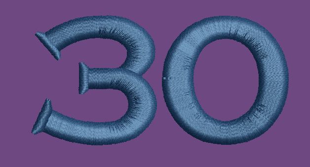 Blue Number Thirty Embroidery Design