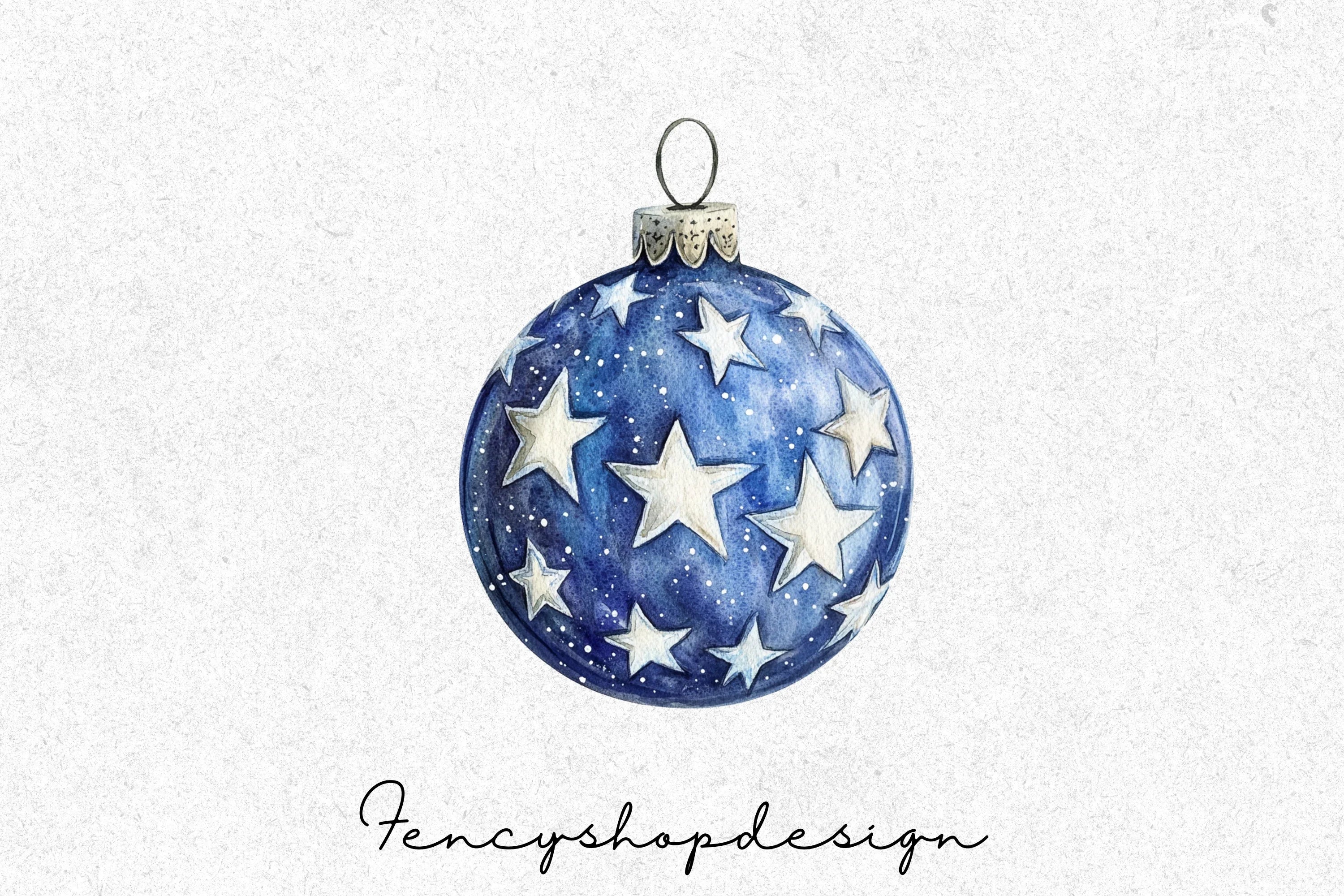 Blue Starry Christmas Ornaments Clipart Bundle - Image 3