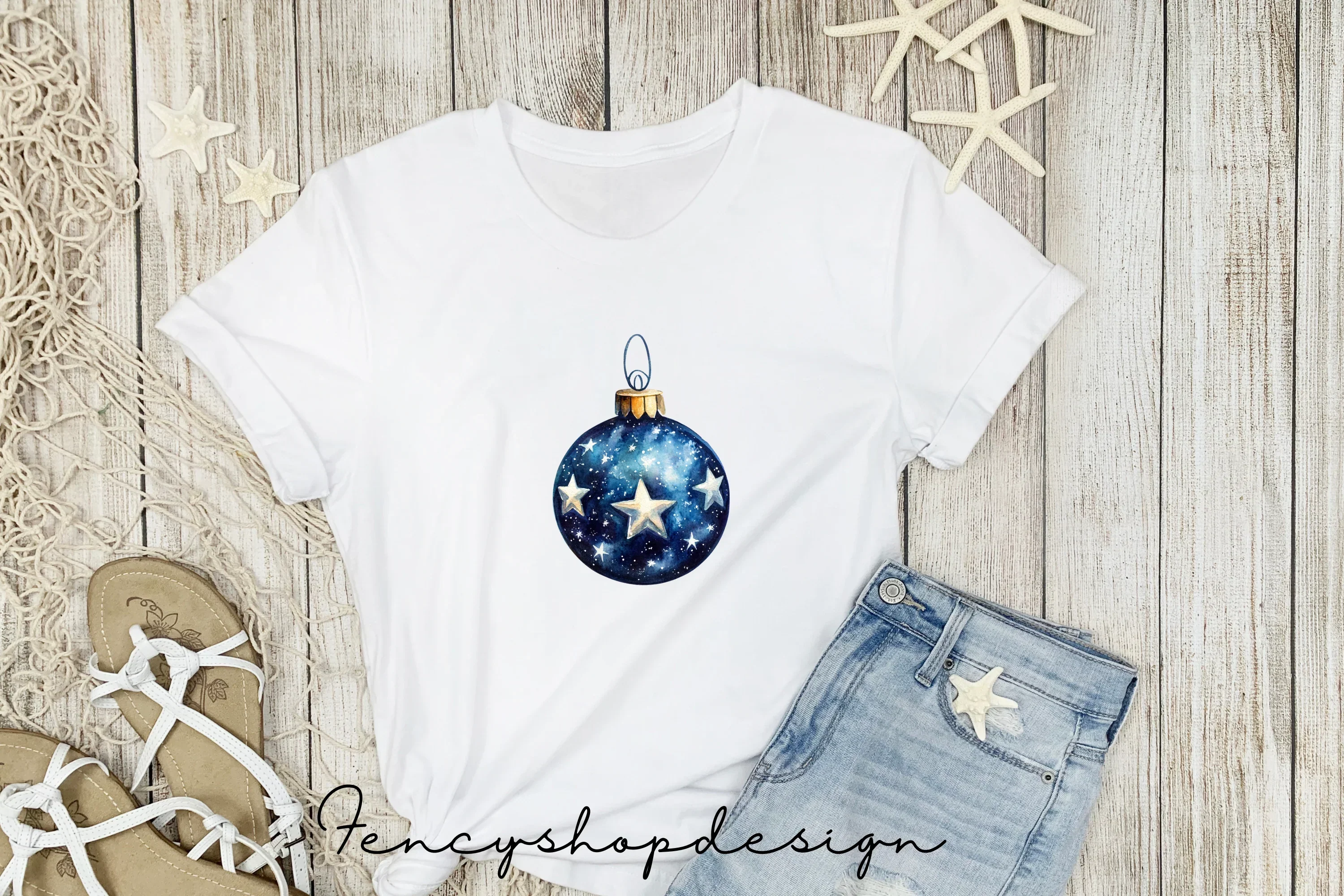 Blue Starry Christmas Ornaments Clipart Bundle - Image 5