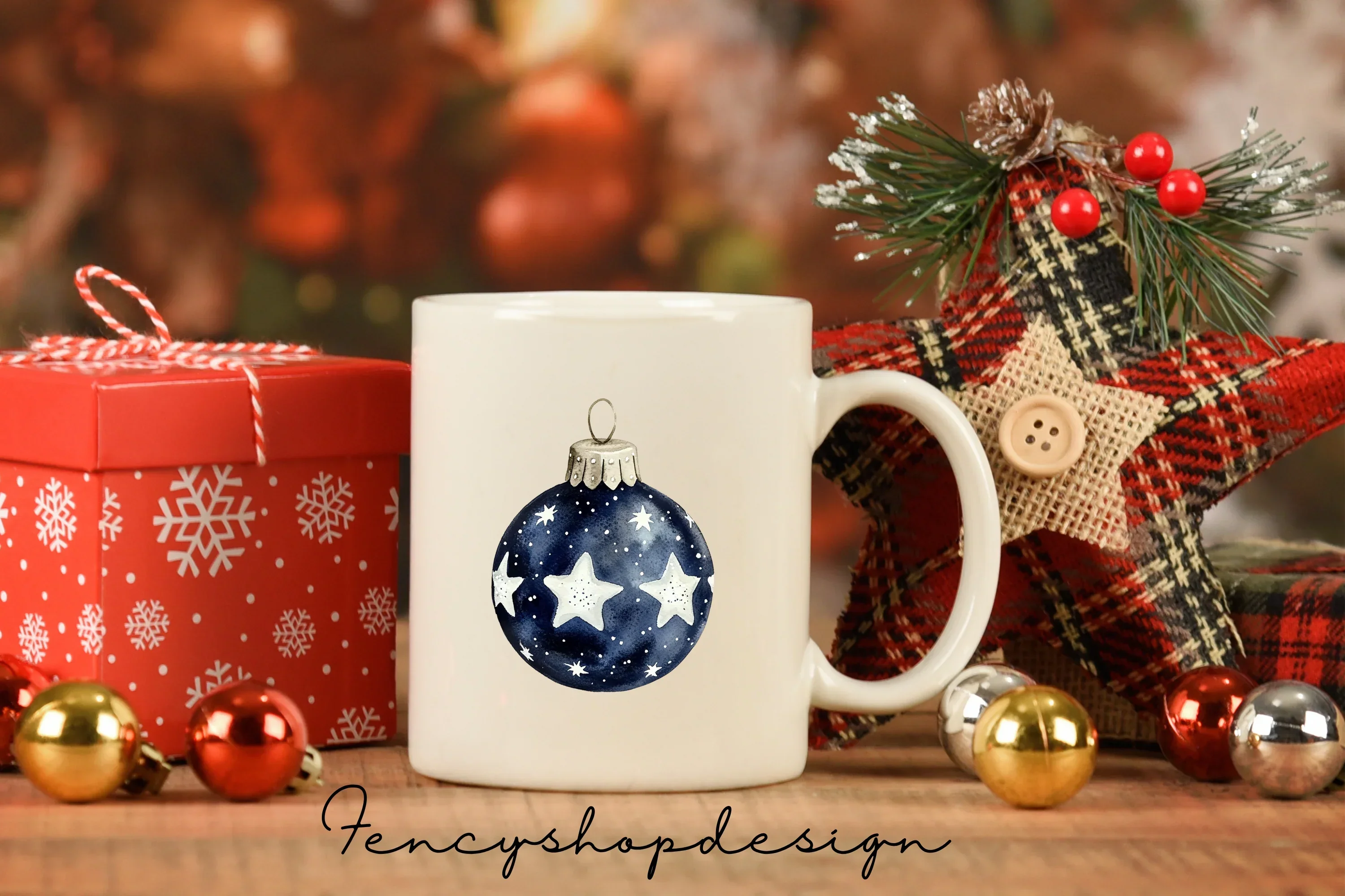 Blue Starry Christmas Ornaments Clipart Bundle - Image 7
