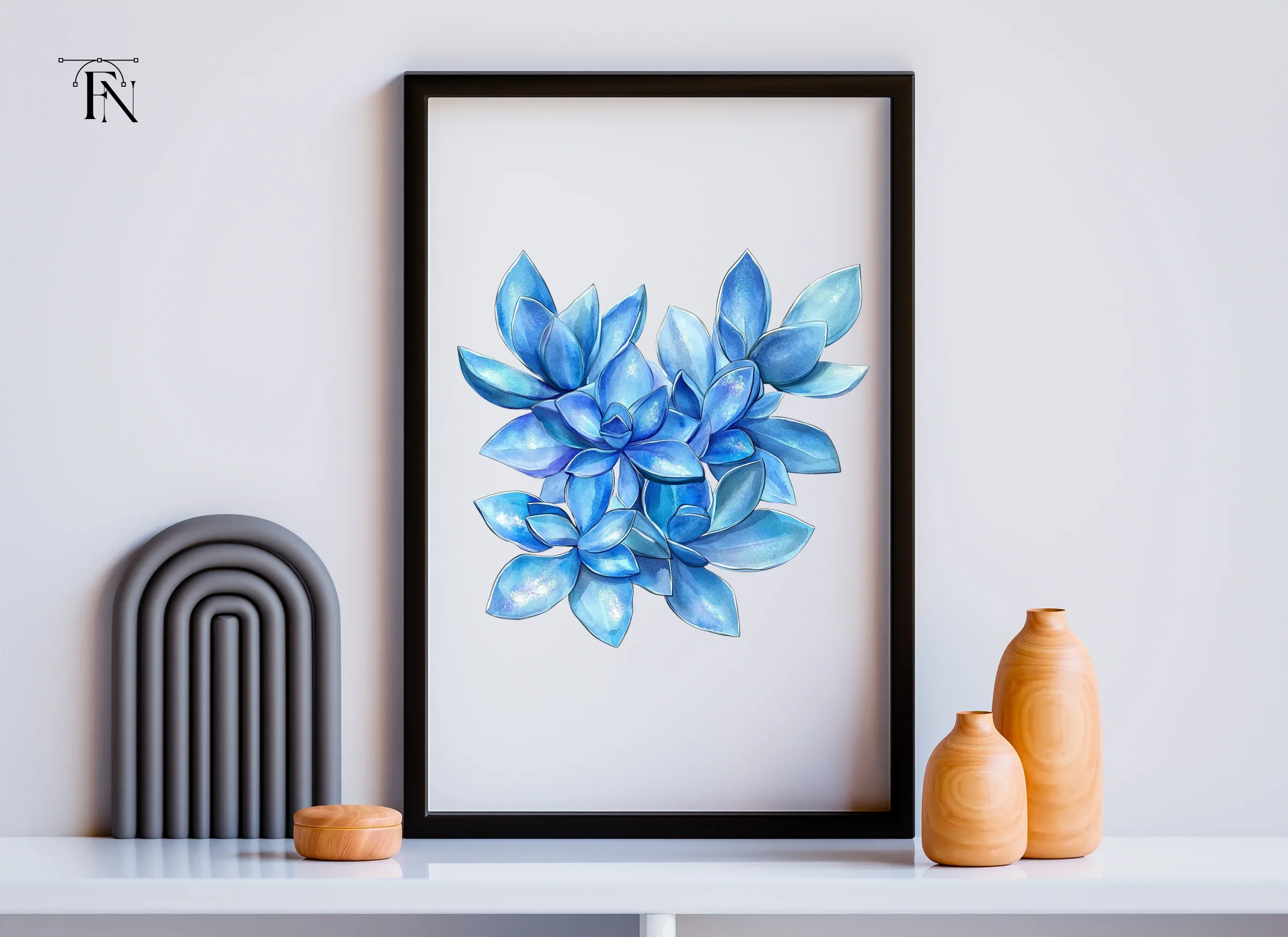 Blue Succulent and Leaf Clipart Bundle - Image 6