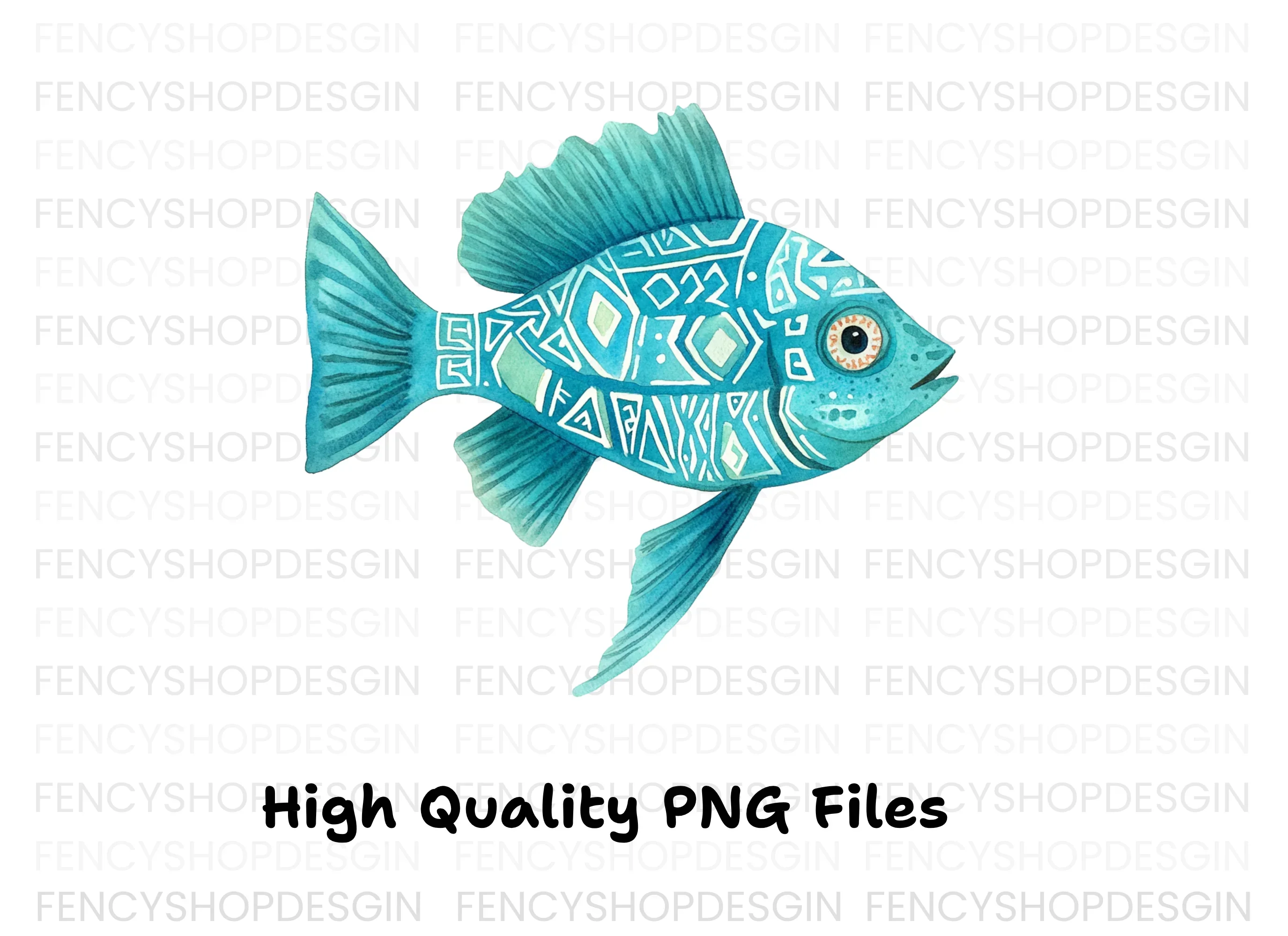 Blue Tribal Pattern Fish Clipart Bundle - Image 2