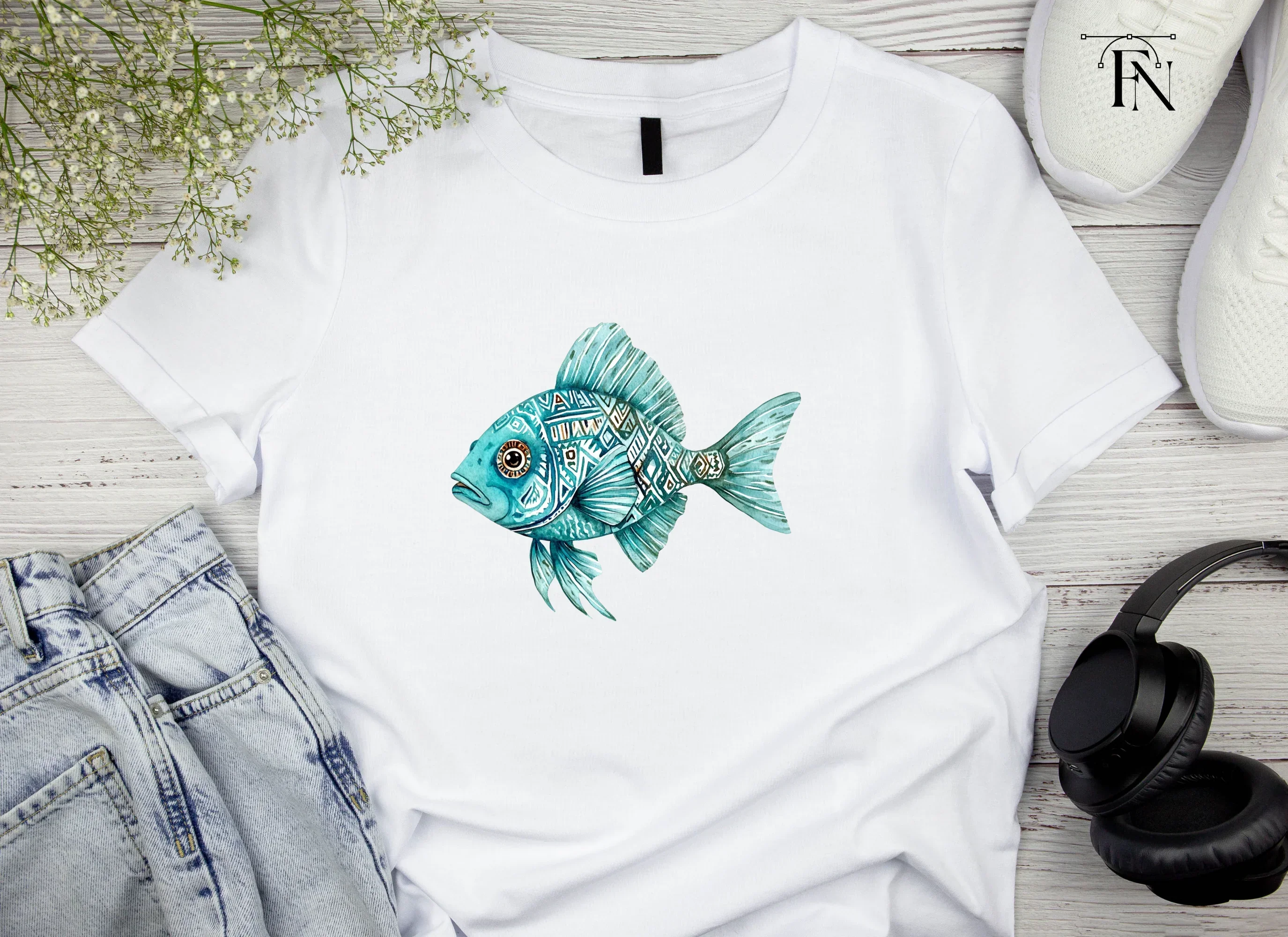 Blue Tribal Pattern Fish Clipart Bundle - Image 5