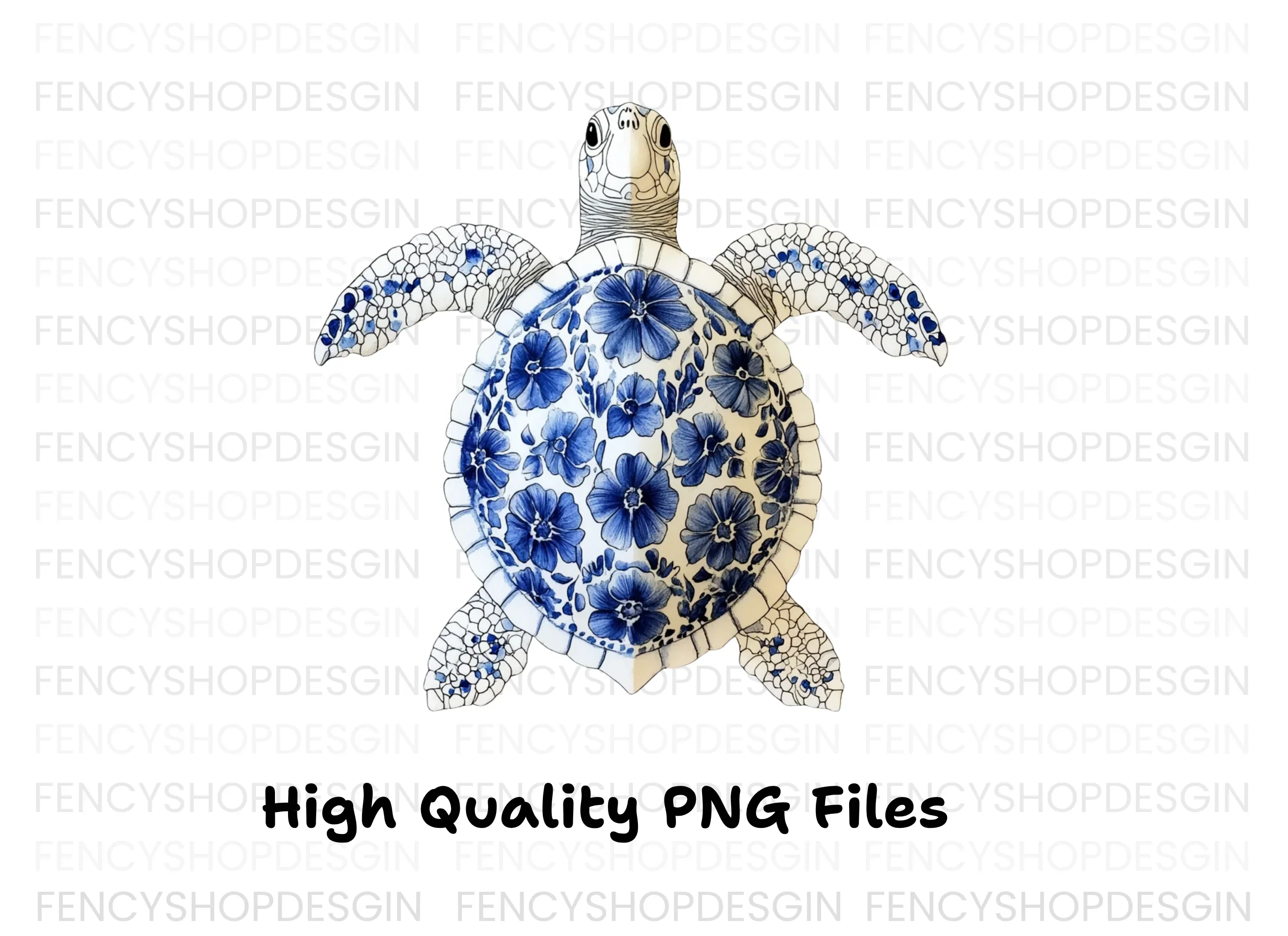 Blue White Chinoiserie Sea Turtle Clipart Bundle - Image 3