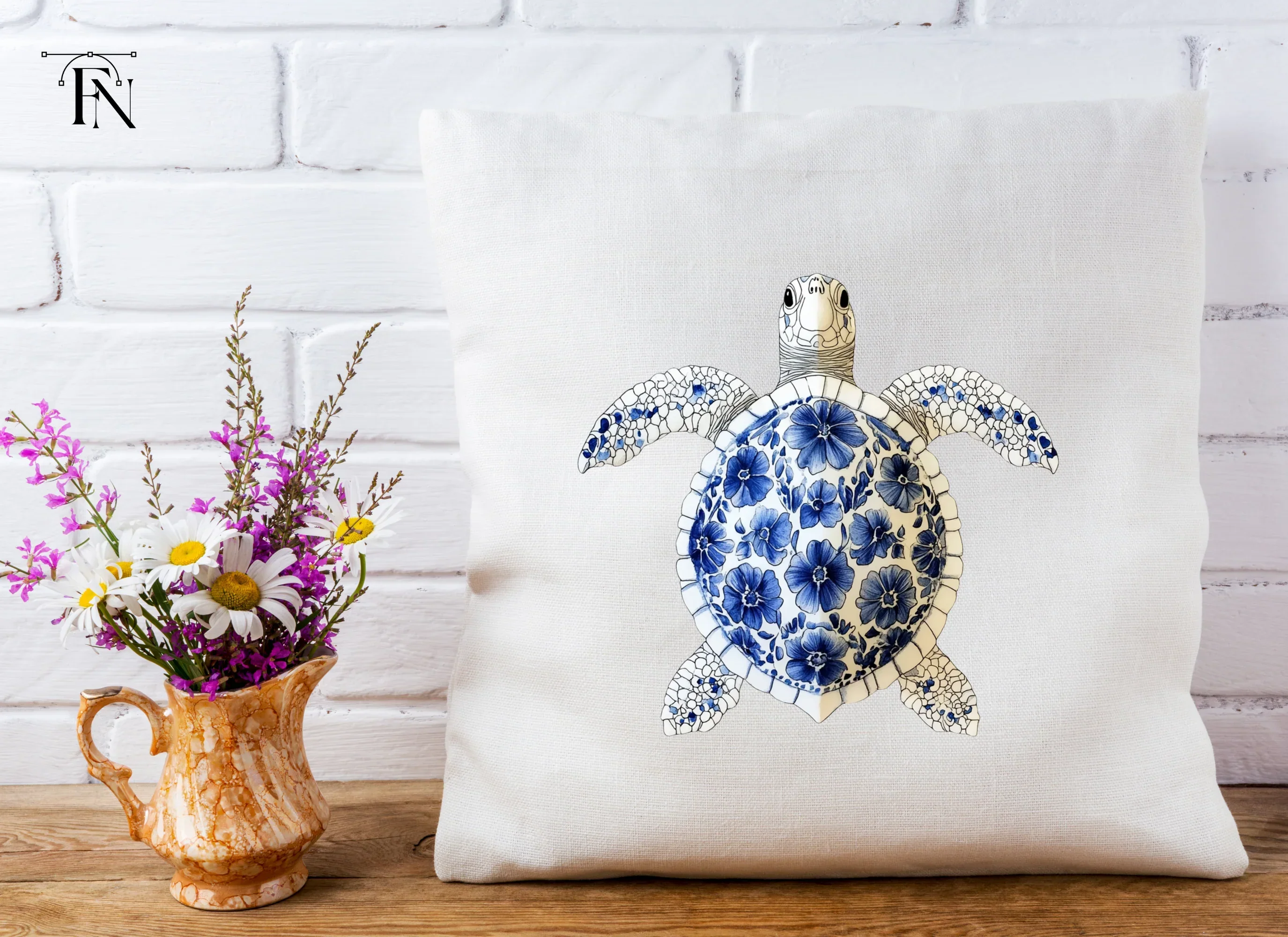 Blue White Chinoiserie Sea Turtle Clipart Bundle - Image 5