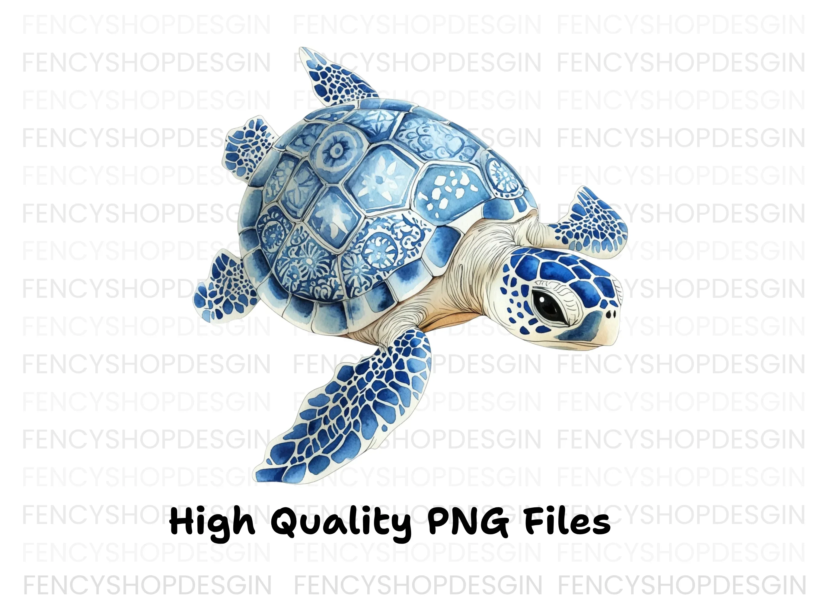 Blue White Chinoiserie Sea Turtles Clipart Bundle - Image 2