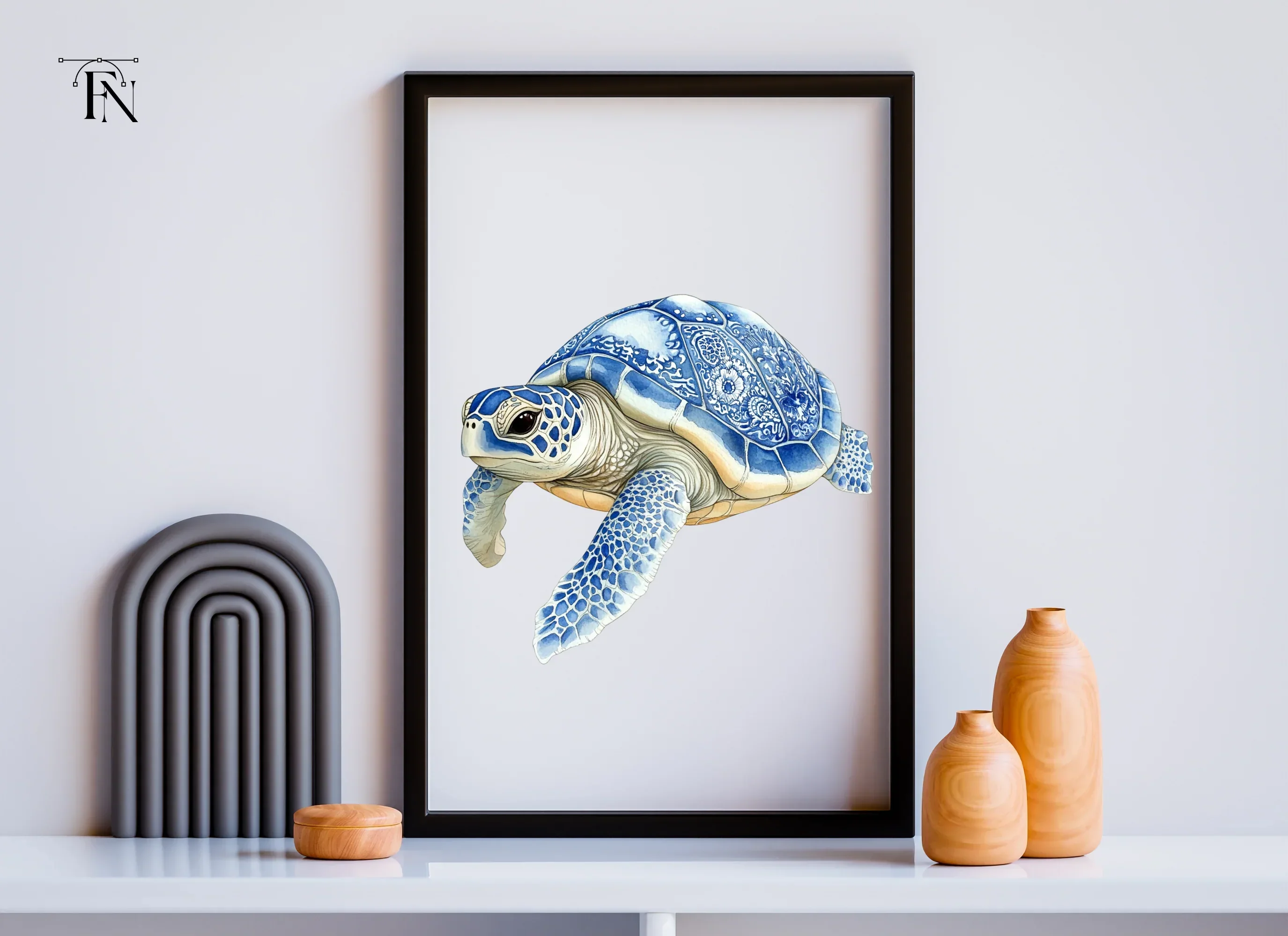 Blue White Chinoiserie Sea Turtles Clipart Bundle - Image 3