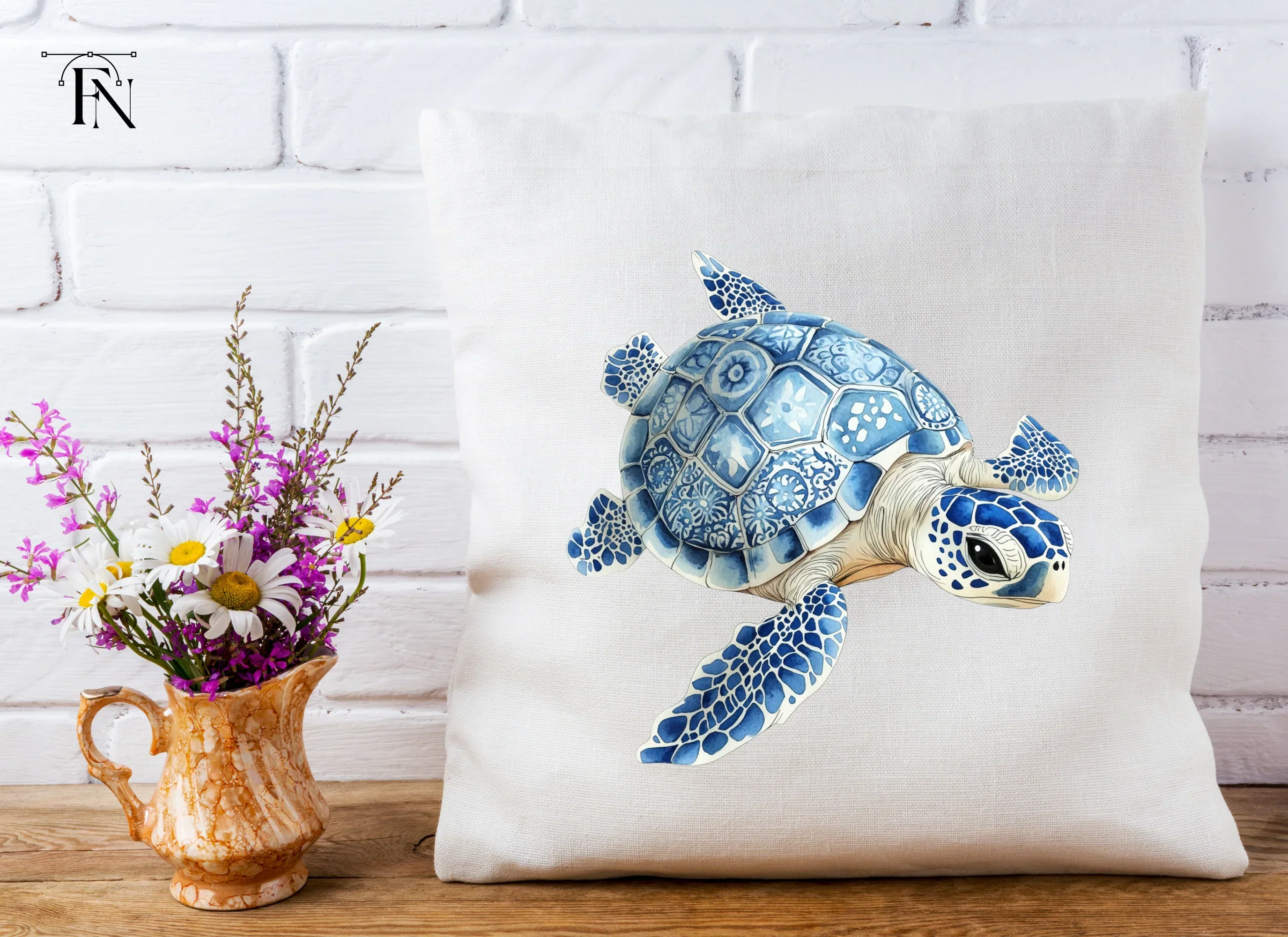 Blue White Chinoiserie Sea Turtles Clipart Bundle - Image 4