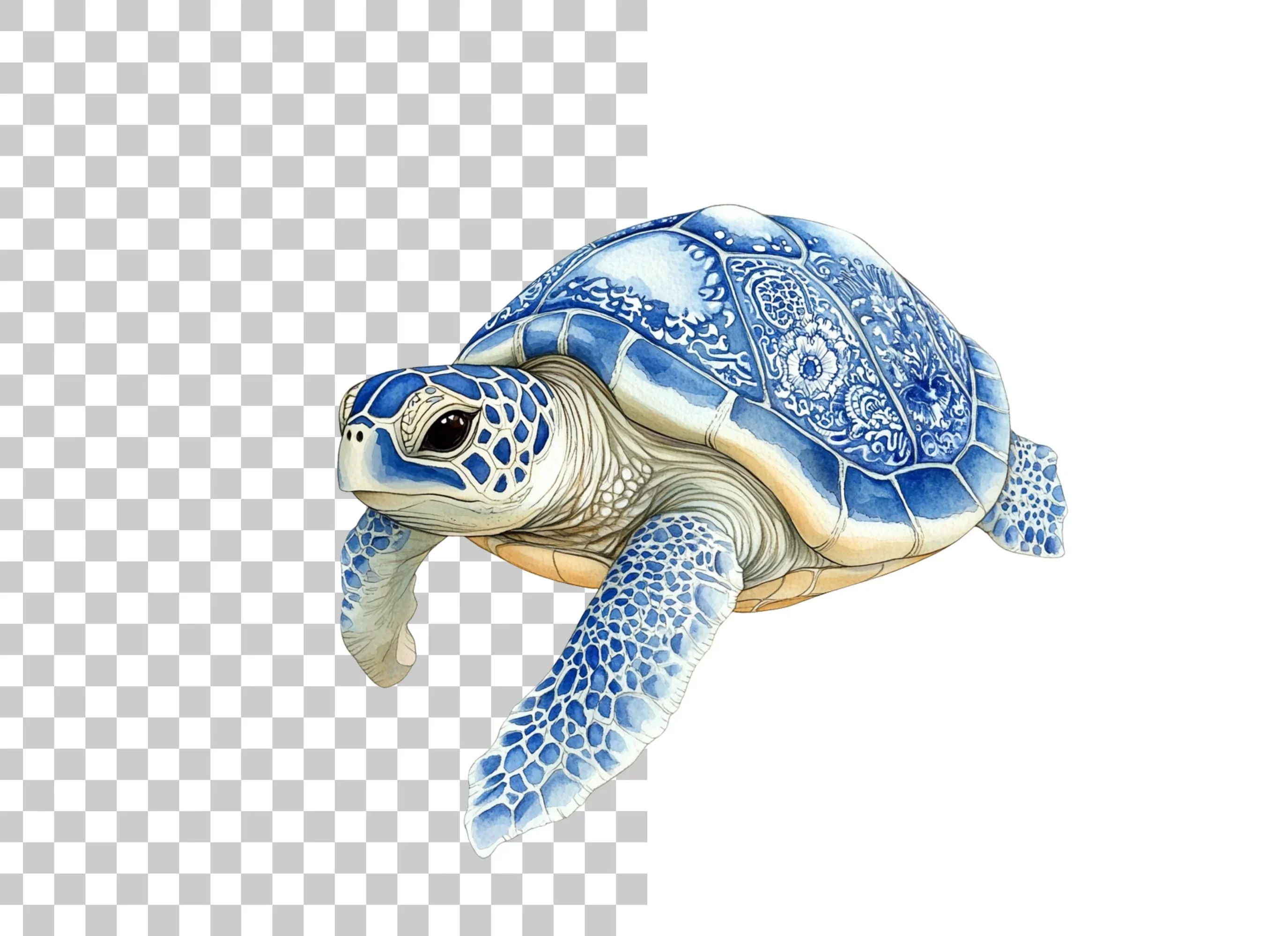 Blue White Chinoiserie Sea Turtles Clipart Bundle - Image 6